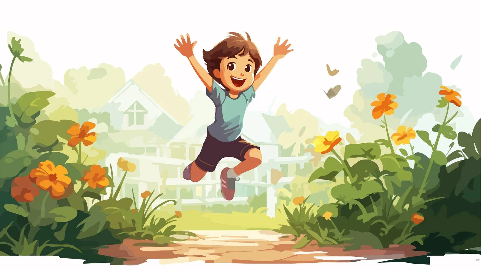 Child Jumping Garden Cartoon Illustration — free download from Dotvec