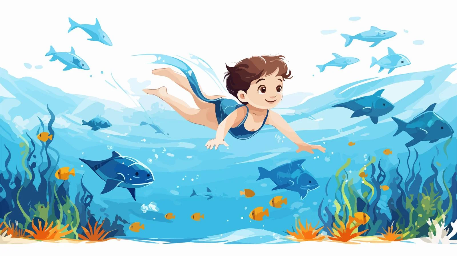 Child Swimming Cartoon Illustration — free download from Dotvec