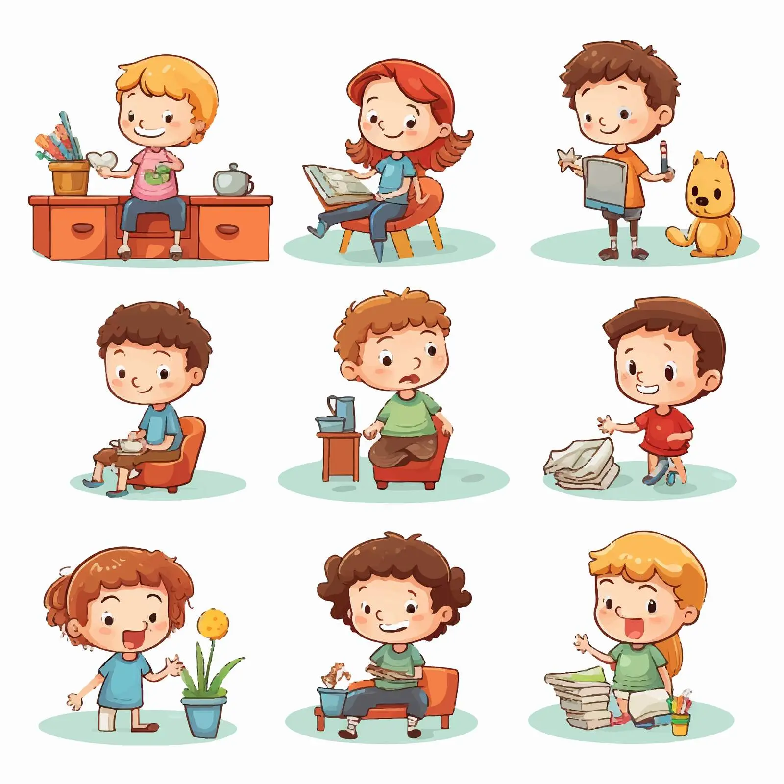 Kids and Different Routines Cartoon Illustration — free download from Dotvec