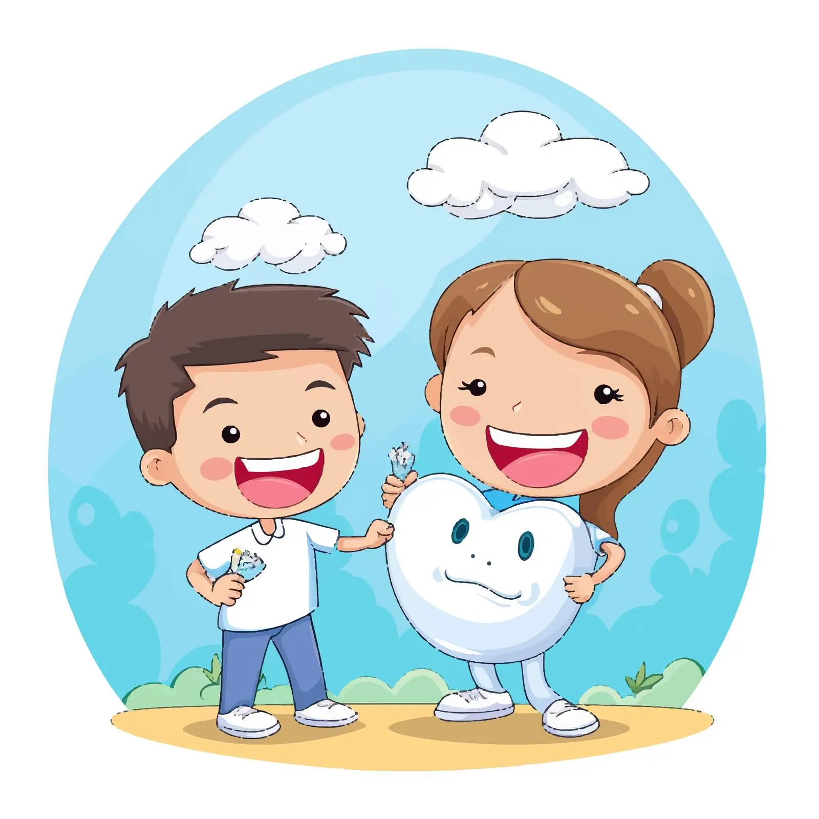 Kids Caring for Teeth Illustration Vector — free download from Dotvec