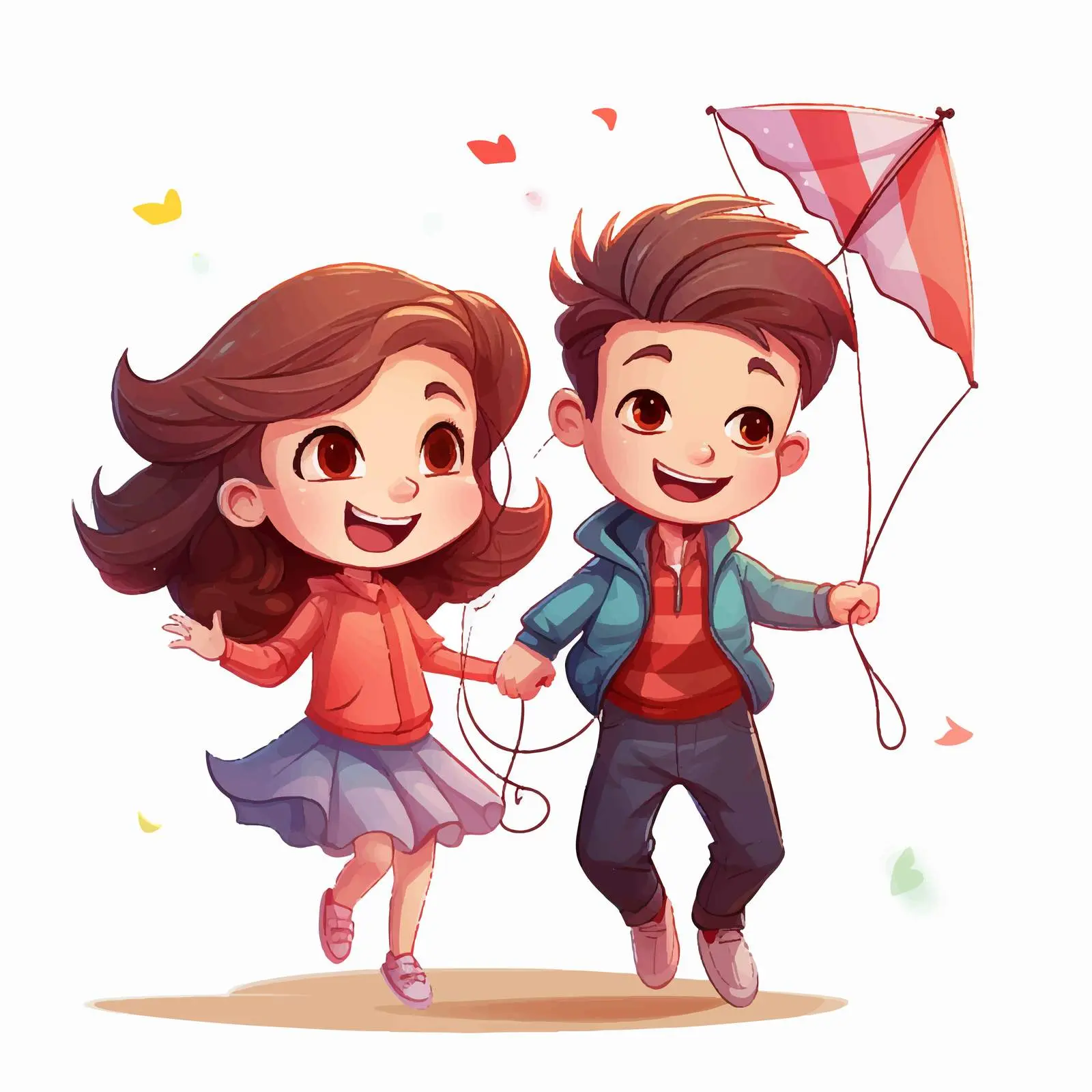 Kids Flying a Kite Cartoon Vector Illustration — free download from Dotvec
