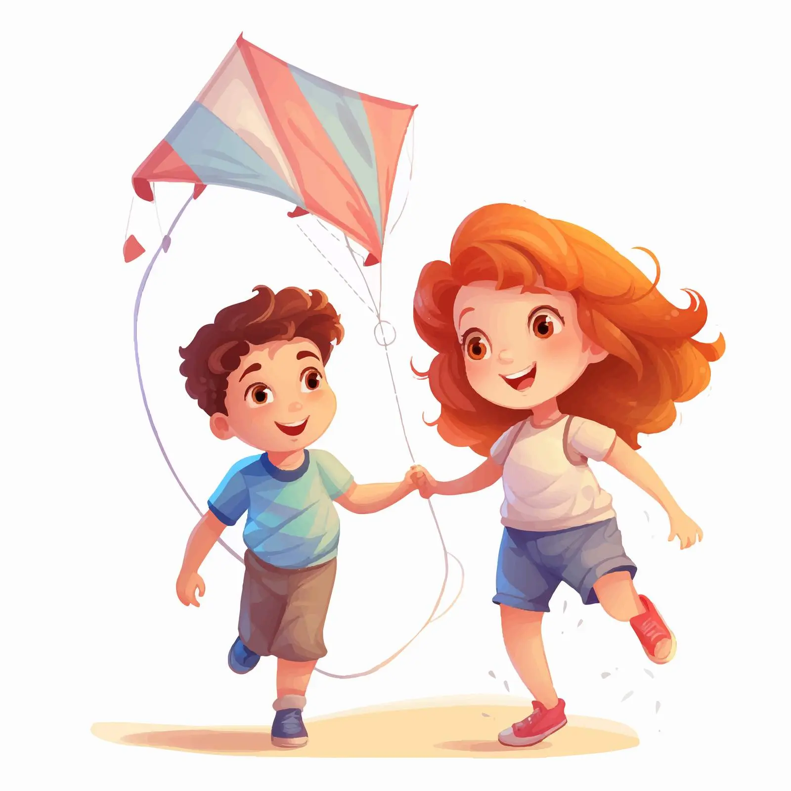 Kids Flying a Kite Cartoon Vector Illustration — free download from Dotvec