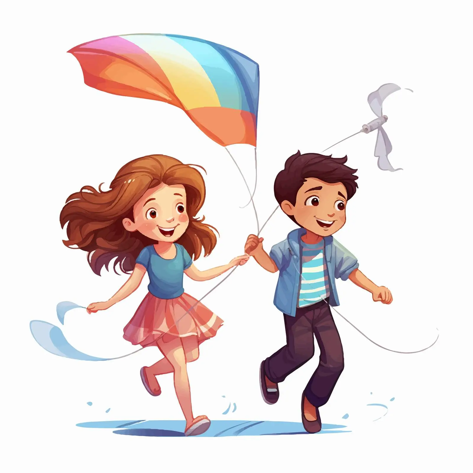 Flying Kite Cartoon Illustration of Happy Kids — free download from Dotvec