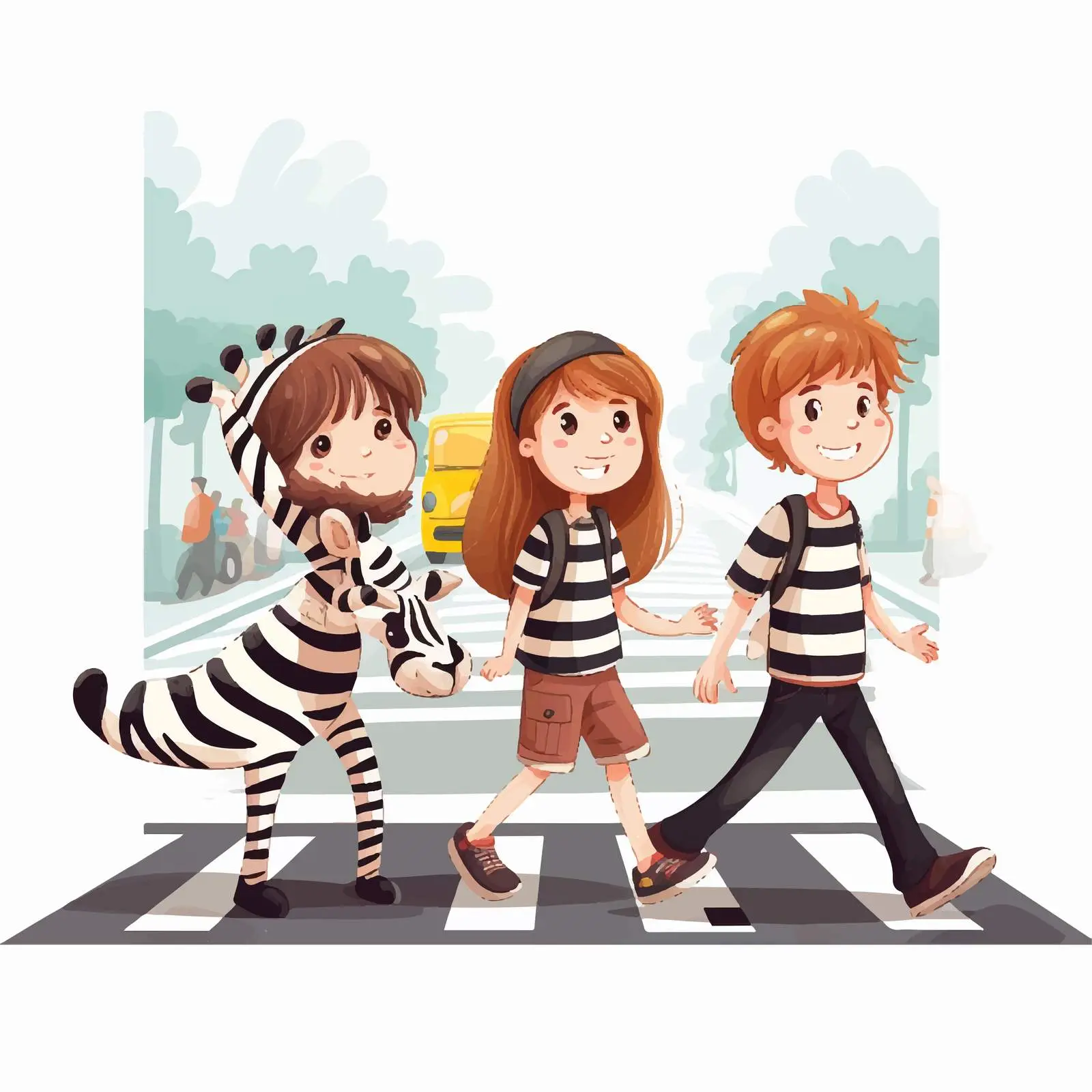 Kids Crossing Zebra Crossing Vector Illustration — free download from Dotvec