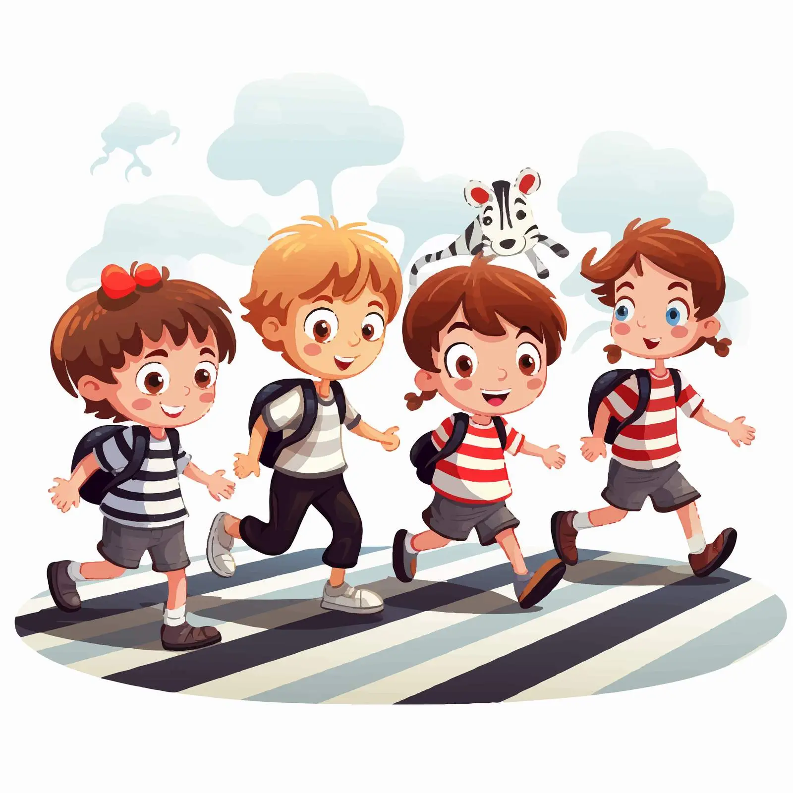 Children Crossing at Zebra Crossing Vector Art — free download from Dotvec
