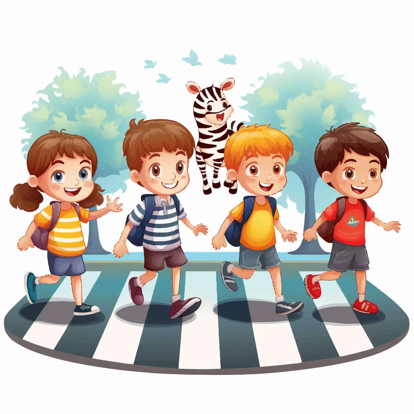 Children Crossing at Zebra Crosswalk Vector Art – free community awareness image from Dotvec