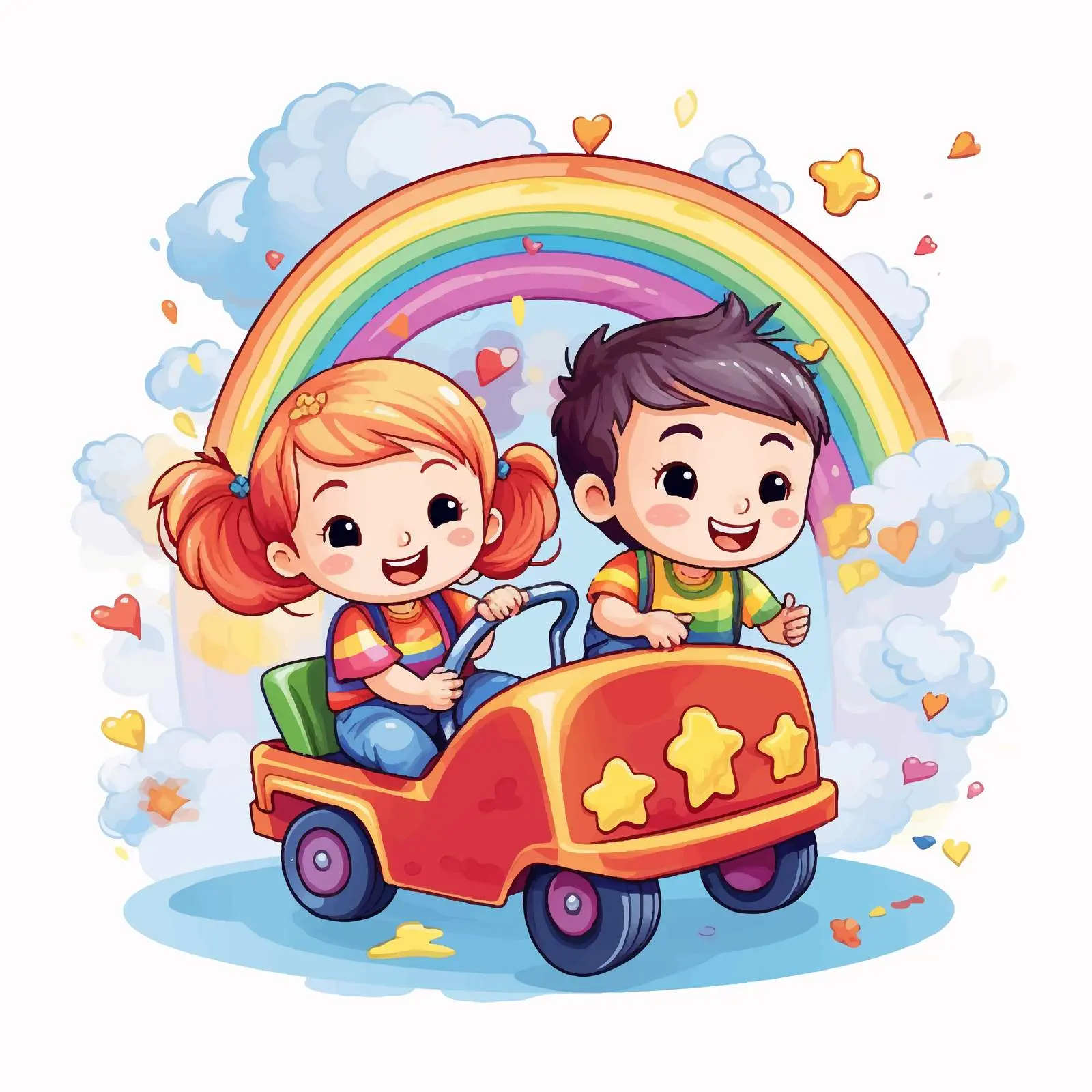 Kids Driving on a Colorful Rainbow Vector — free download from Dotvec