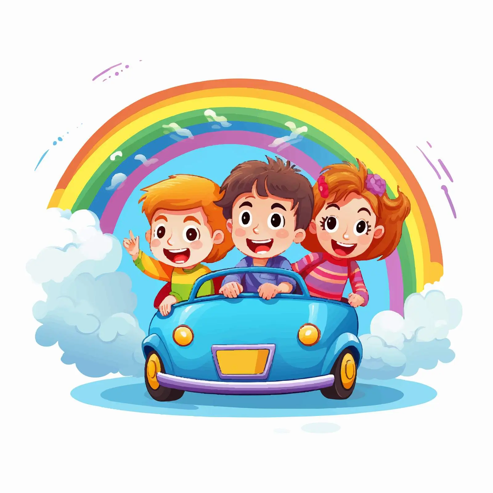 Kids Driving on a Rainbow Cartoon Vector — free download from Dotvec