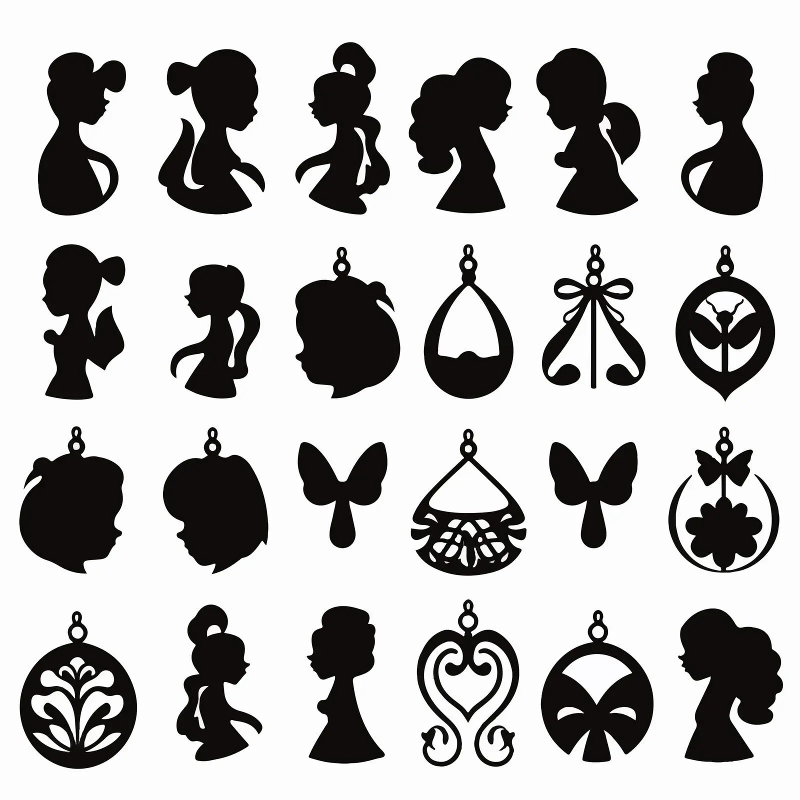 Kids Easter Black Silhouettes Earrings Vectors – free black silhouette image from Dotvec