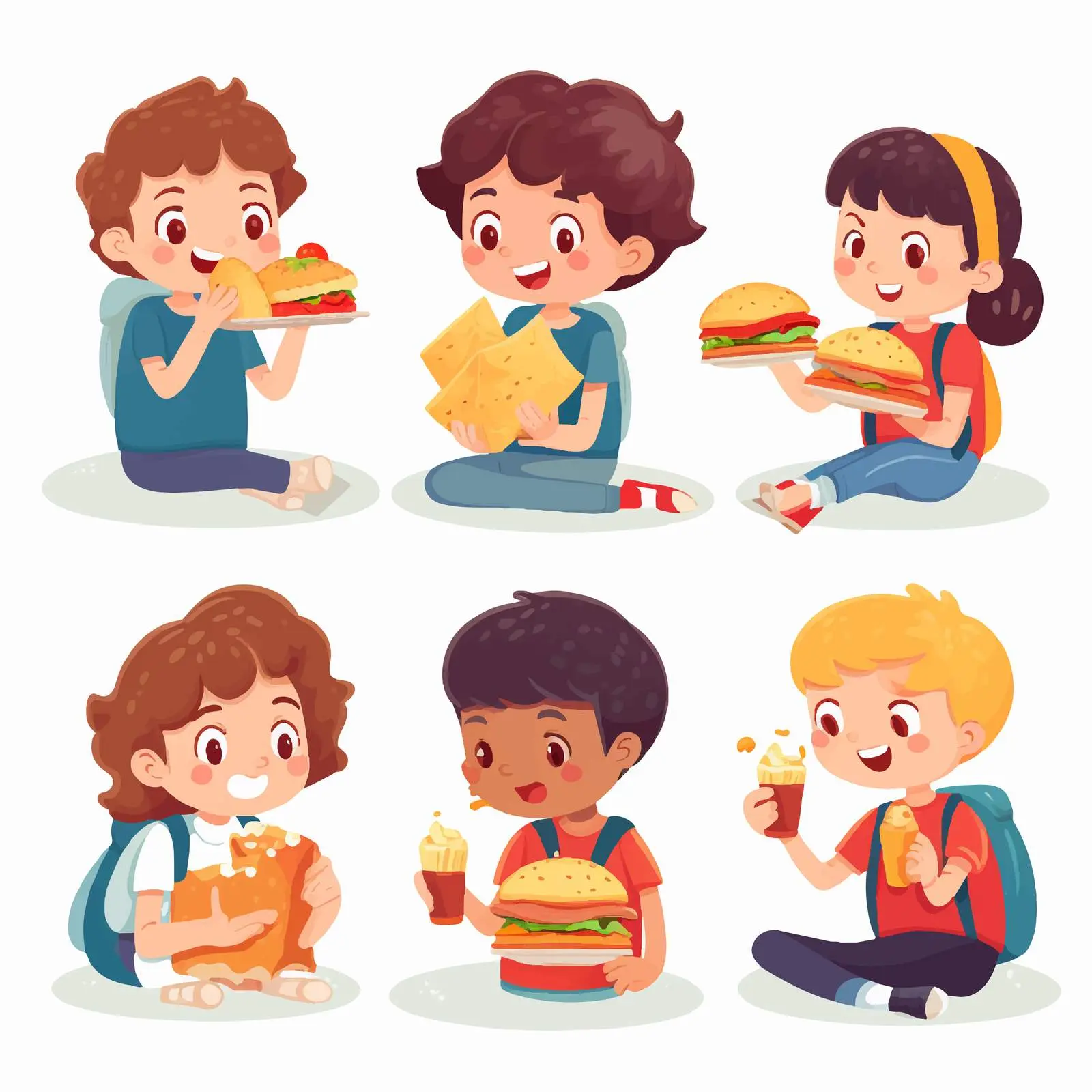 Children Enjoying Healthy and Junk Food Snacks — free download from Dotvec