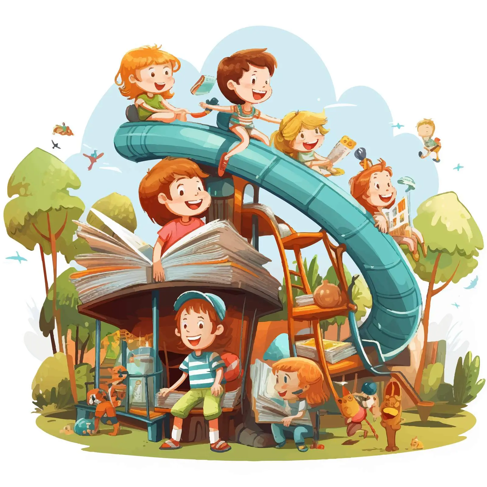 Children Playing in a Colorful Playground Vector — free download from Dotvec