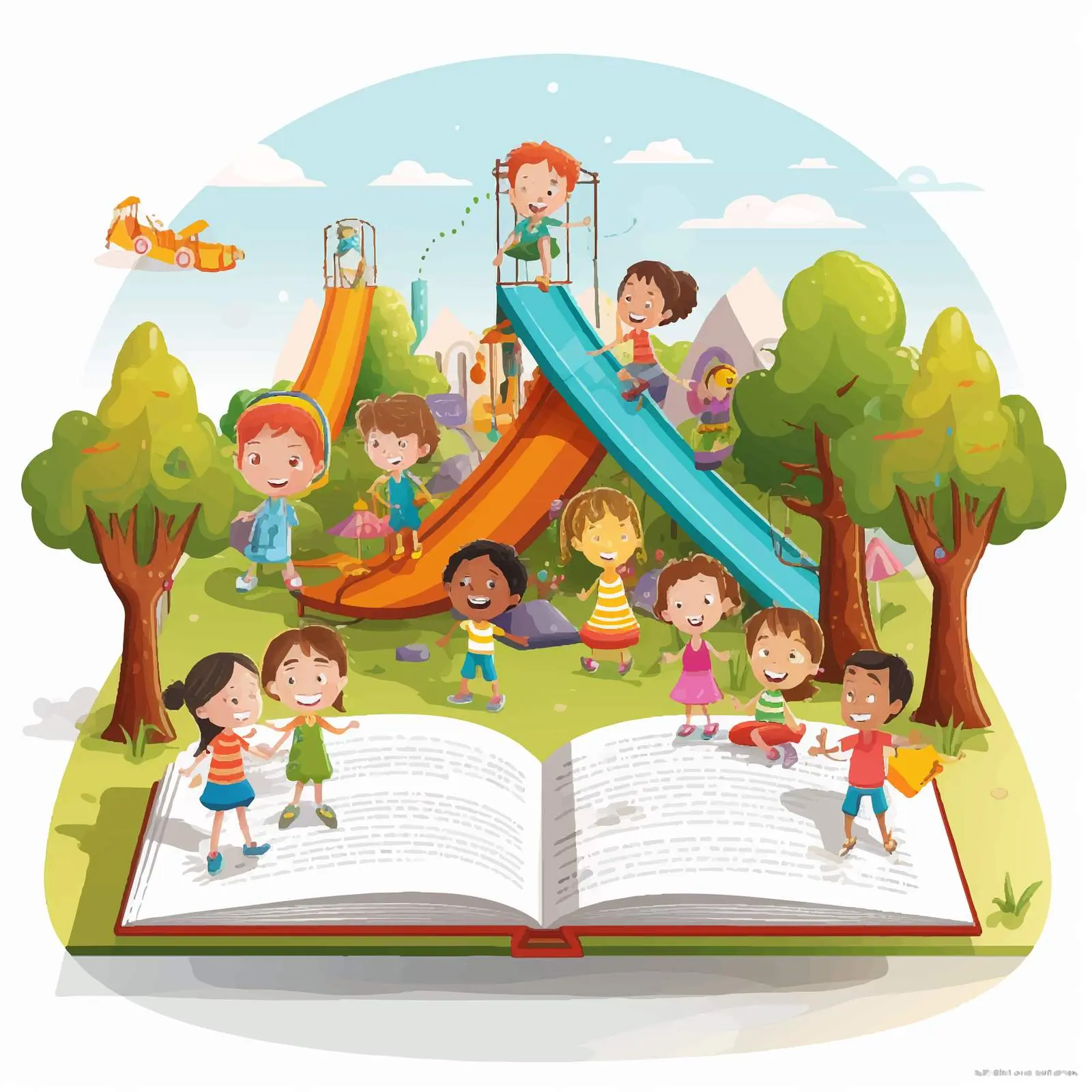 Kids Playing on Playground in Cartoon Vector — free download from Dotvec