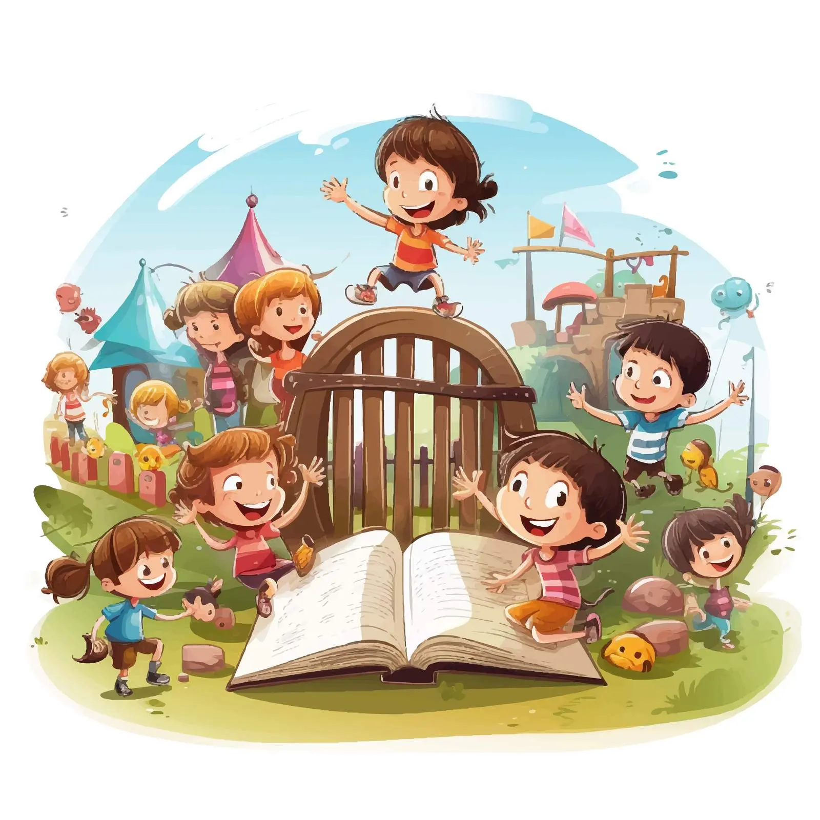 Children Playing in a Colorful Playground Vector — free download from Dotvec