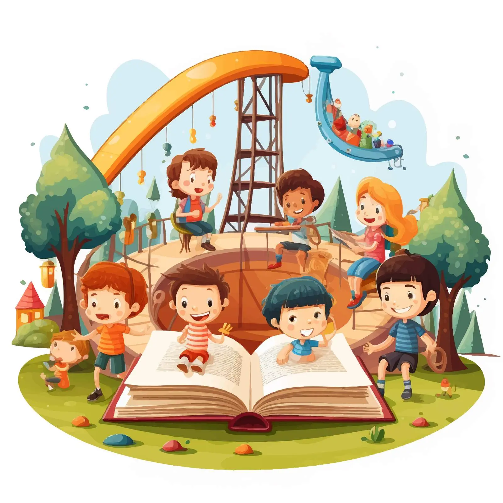 Children Playing in a Book-Themed Playground — free download from Dotvec