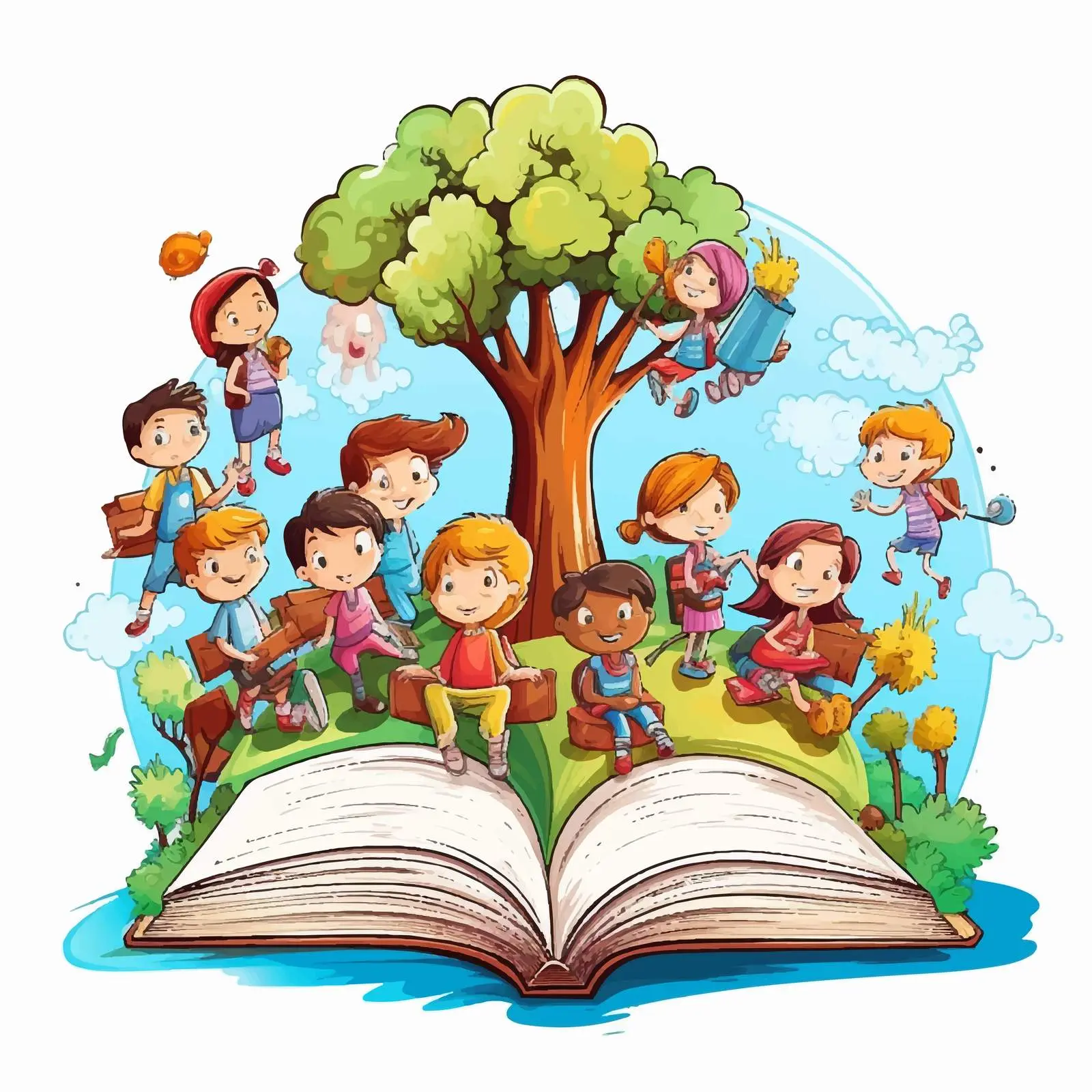 Kids Exploring a World of Open Books — free download from Dotvec