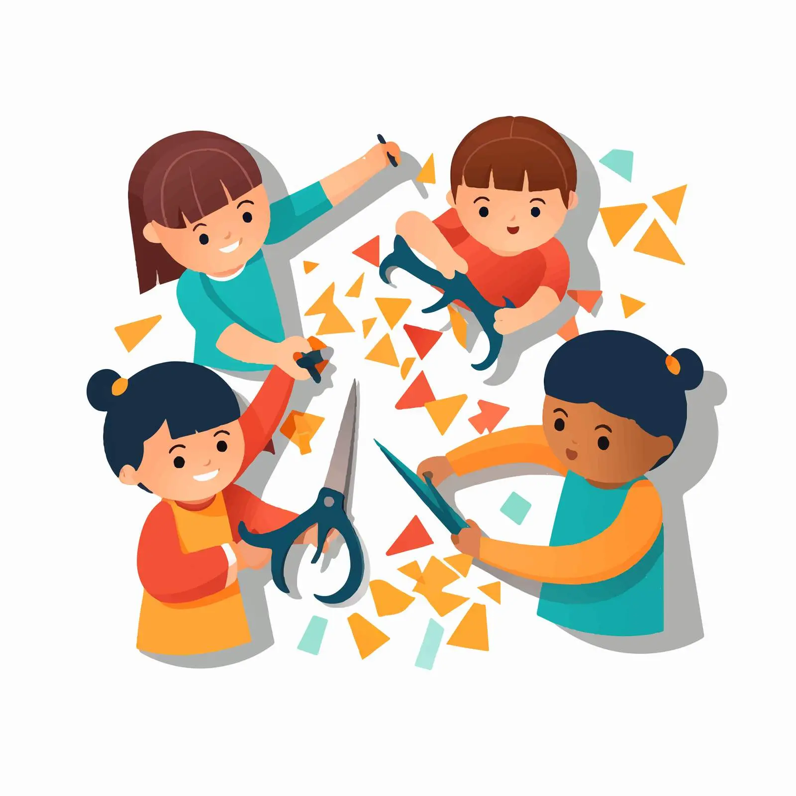 Kids Cutting Paper Shapes with Scissors — free download from Dotvec