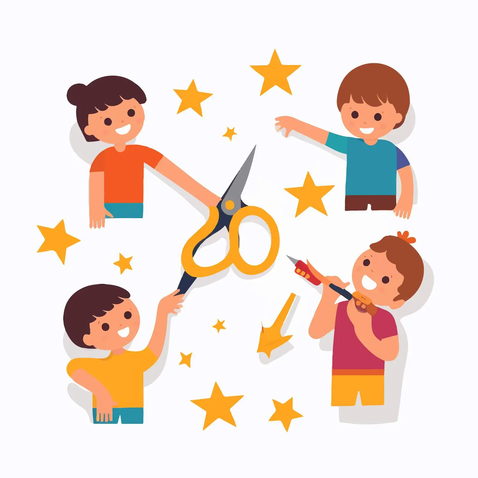 Kids Cutting Paper Shapes with Scissors — free download from Dotvec