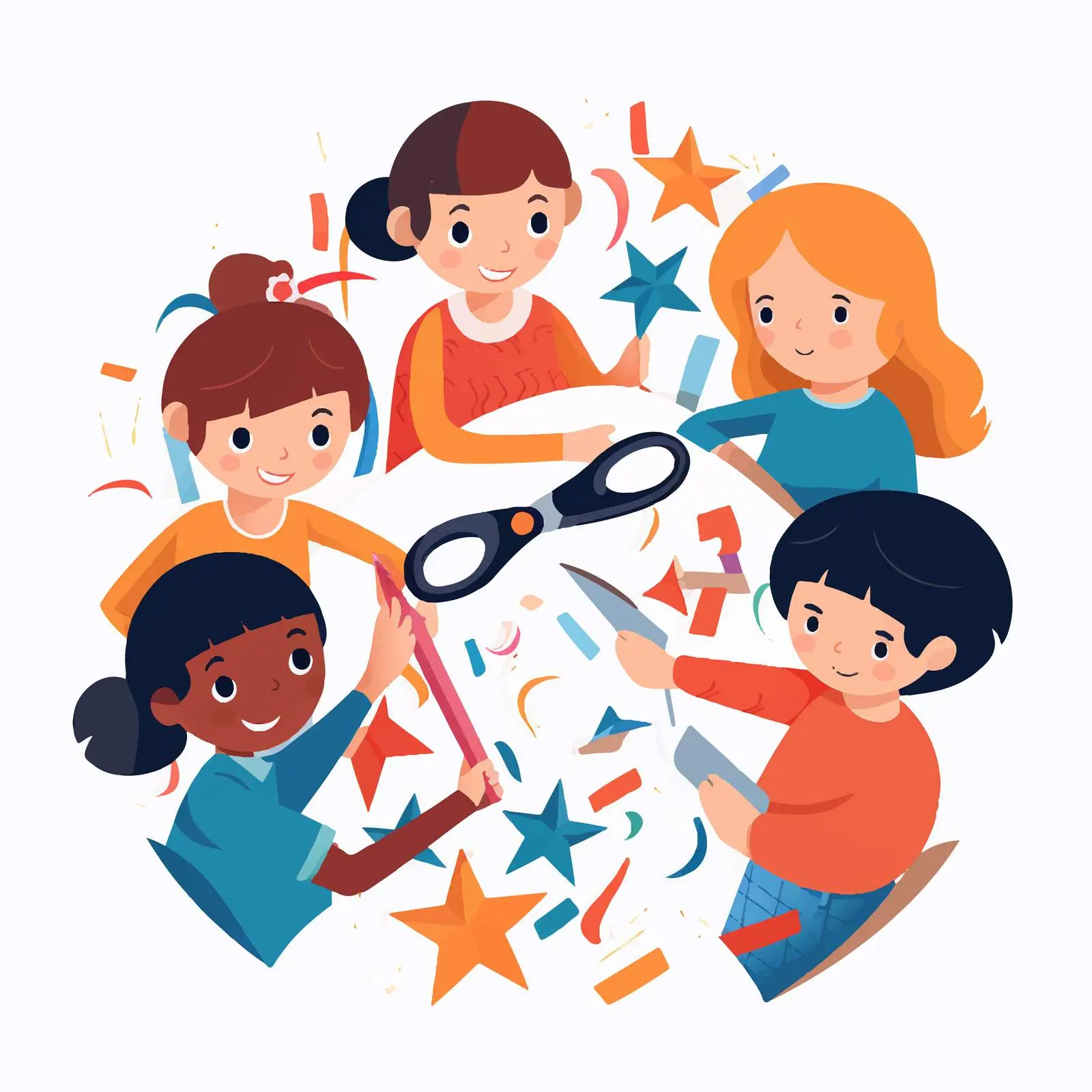 Children Cutting Paper Shapes with Scissors — free download from Dotvec