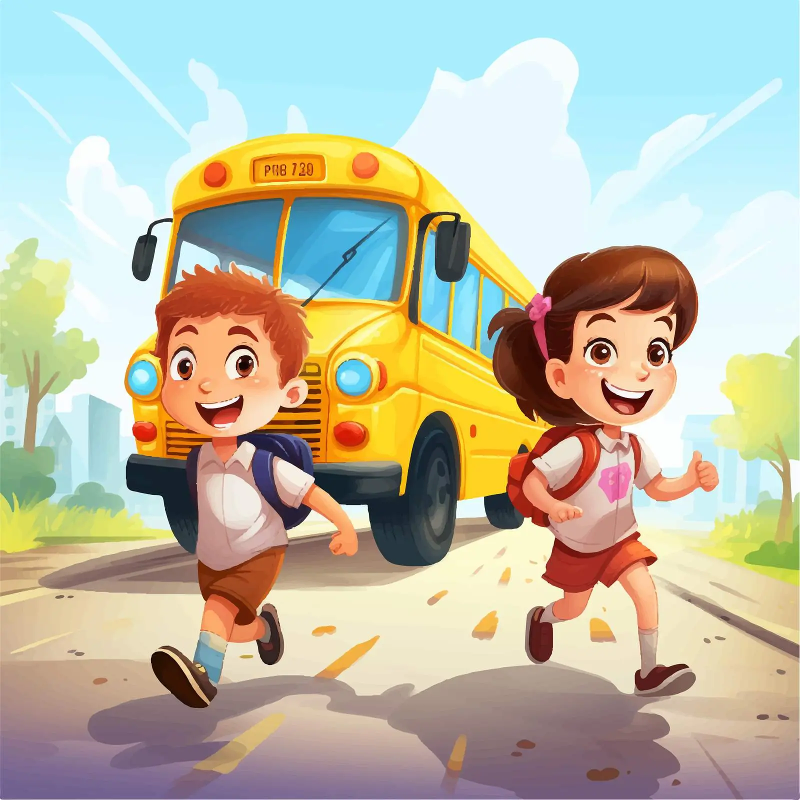 Children Excitedly Running to Yellow School Bus — free download from Dotvec
