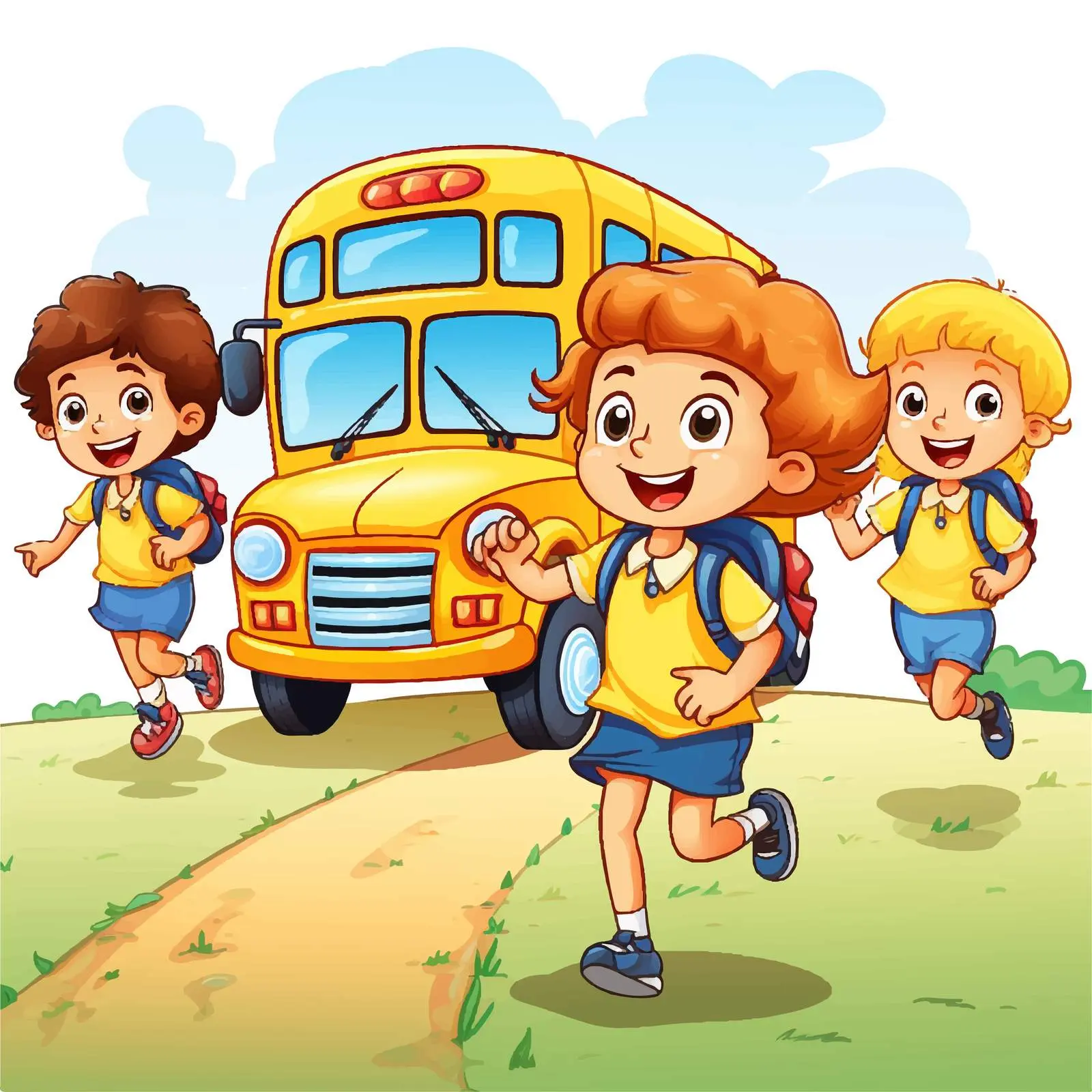 Children Running to Yellow School Bus Vector — free download from Dotvec
