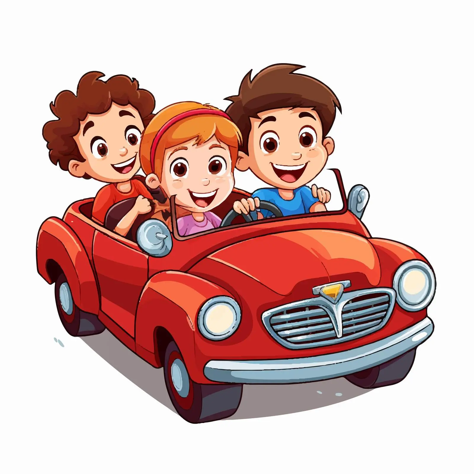 Children Riding in a Red Car Cartoon Illustration — free download from Dotvec
