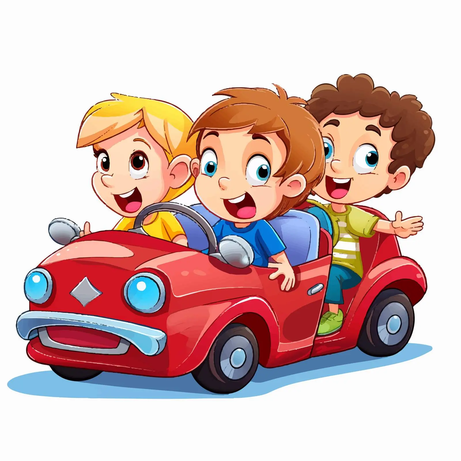 Kids in a Red Cartoon Car Illustration — free download from Dotvec