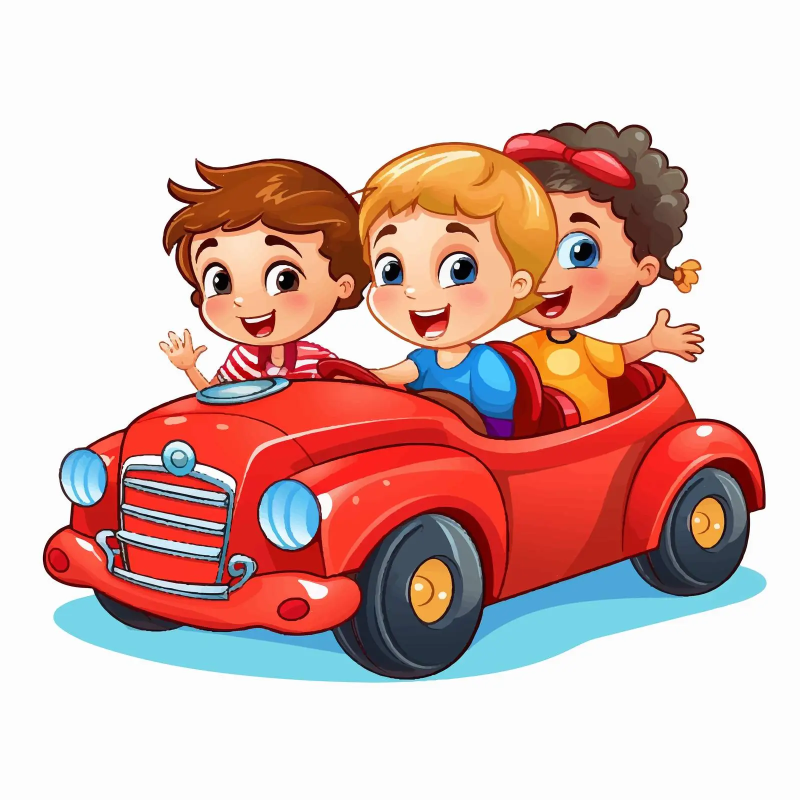 Kids in a Red Car Cartoon Illustration — free download from Dotvec