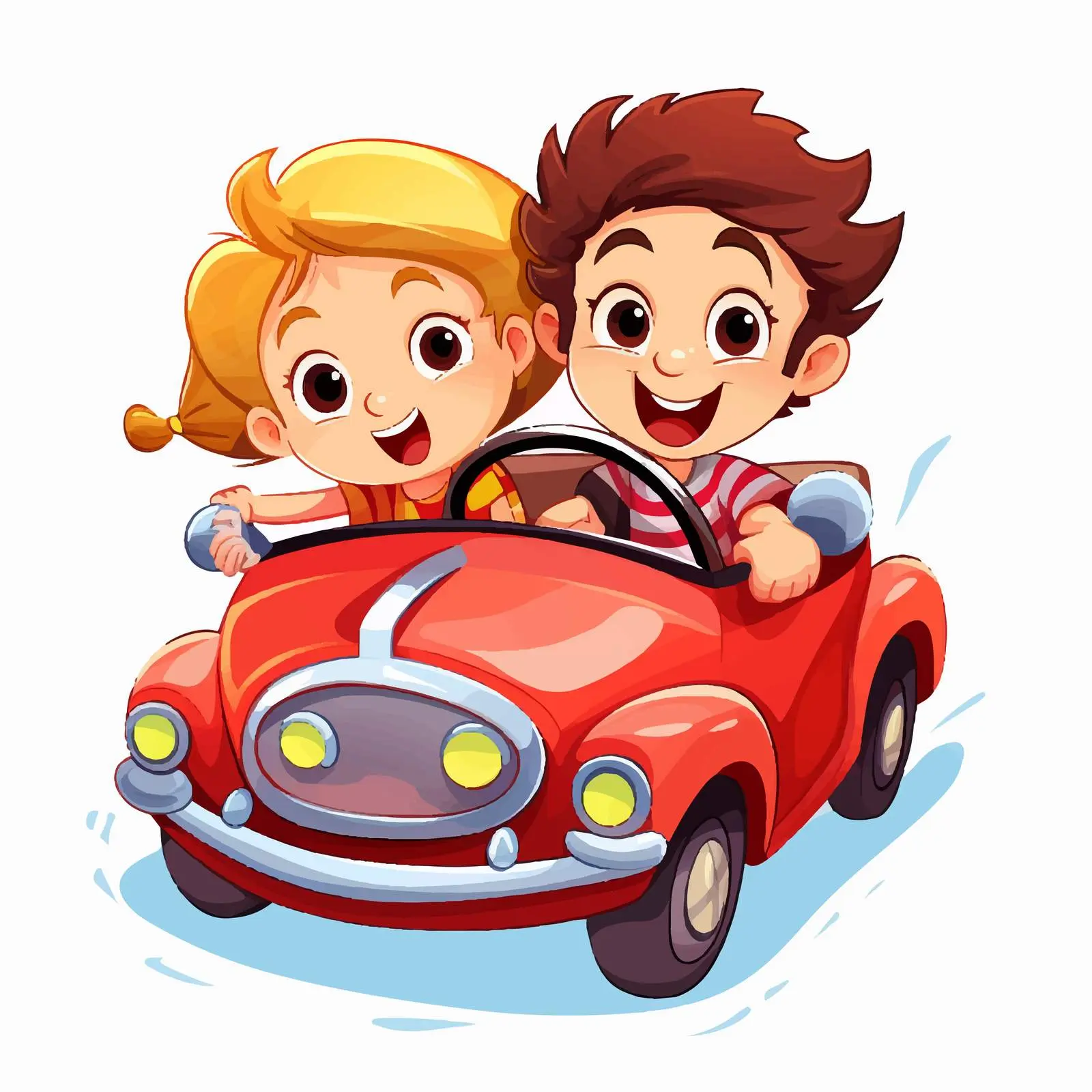 Kids in a Red Car Cartoon Style Illustration — free download from Dotvec