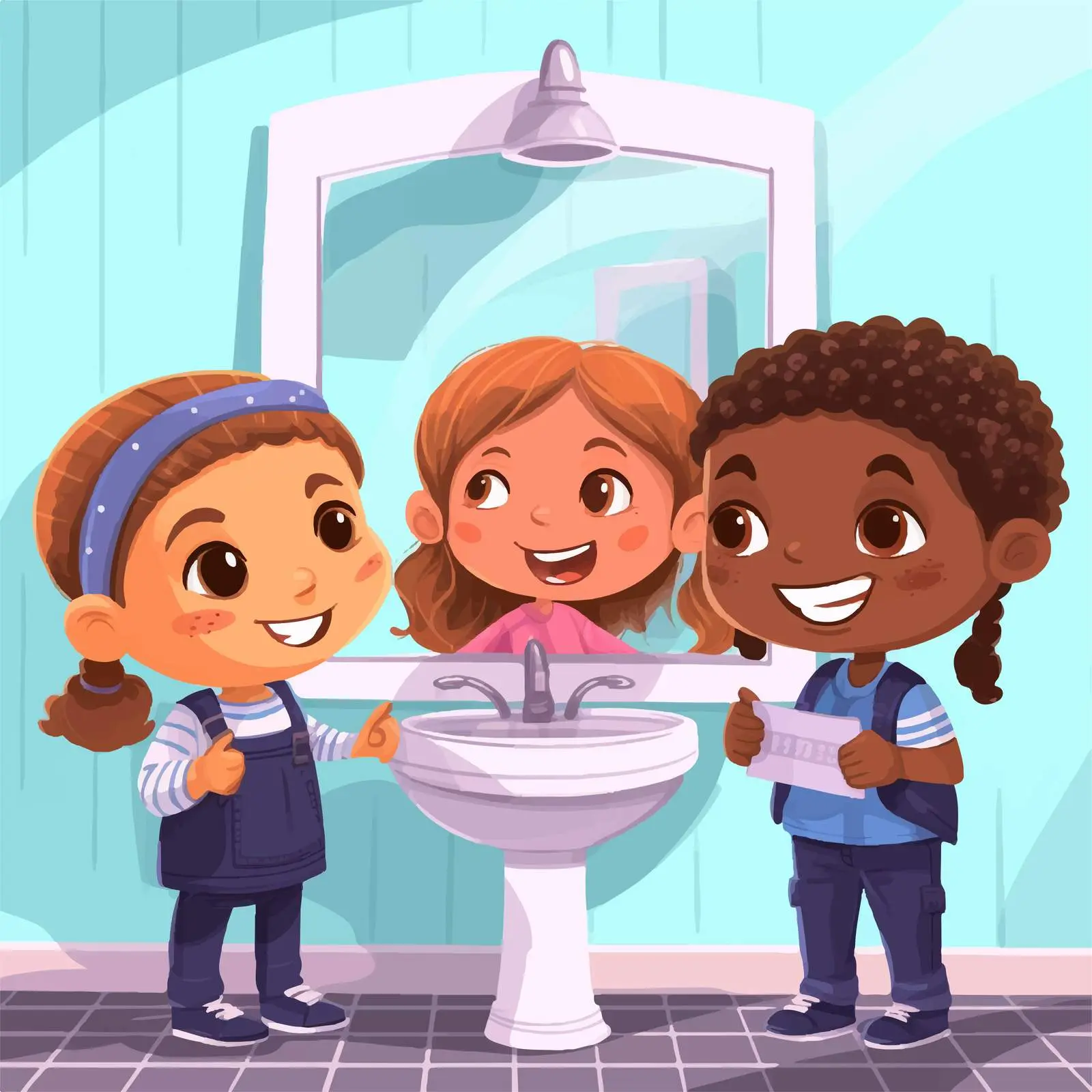 Children Playing in Bathroom Cartoon Vector — free download from Dotvec