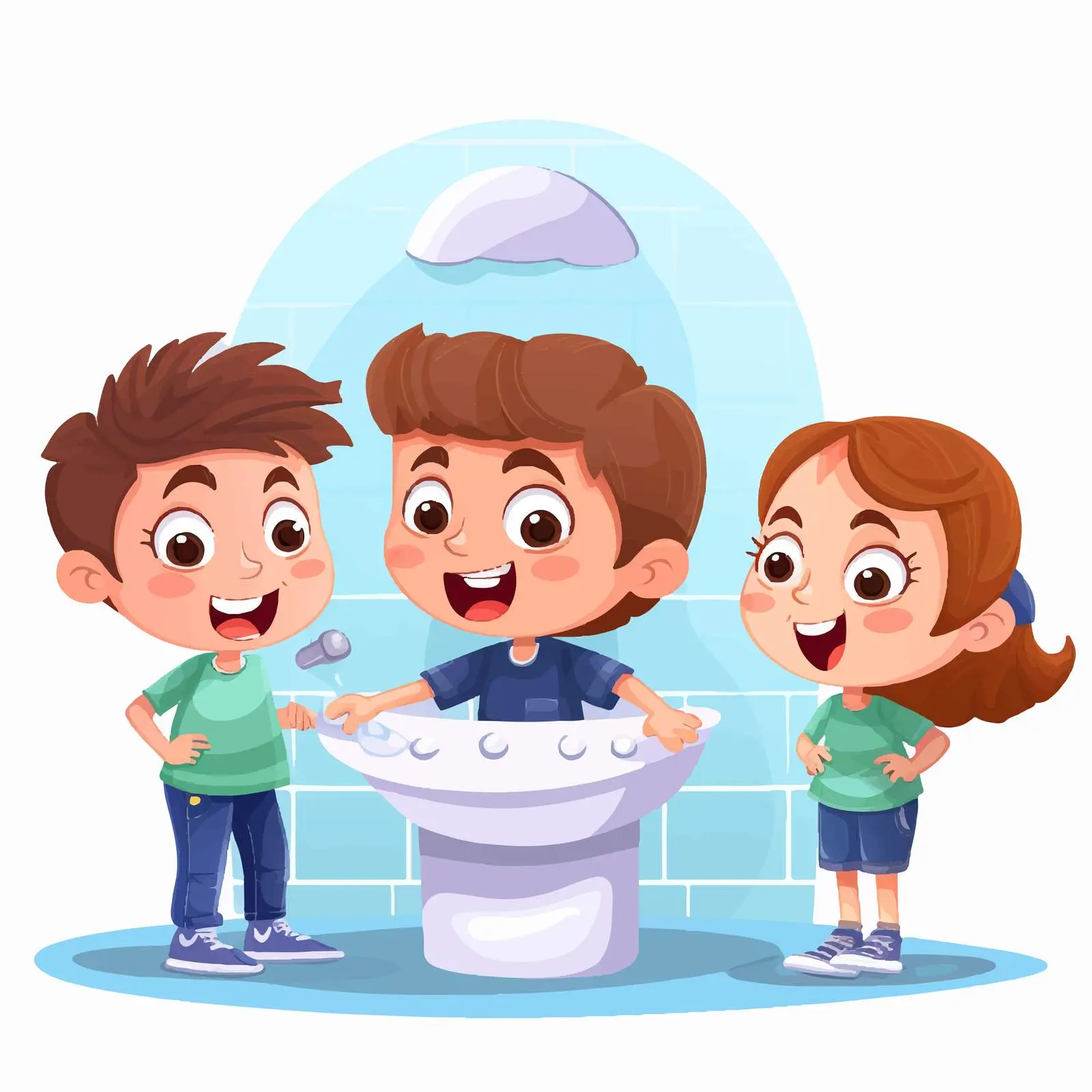 Kids Playing in Bathroom Cartoon Vector — free download from Dotvec
