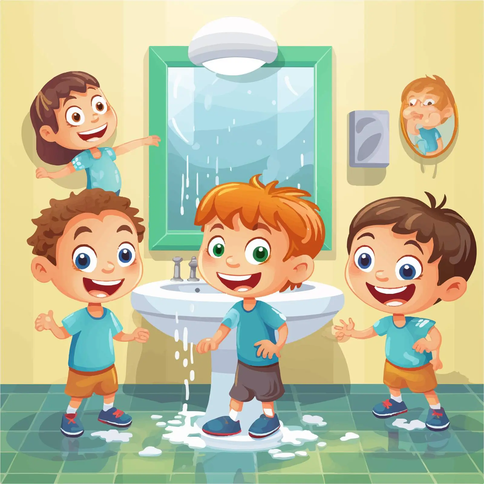 Playful Kids in Bathroom Vector Illustration — free download from Dotvec