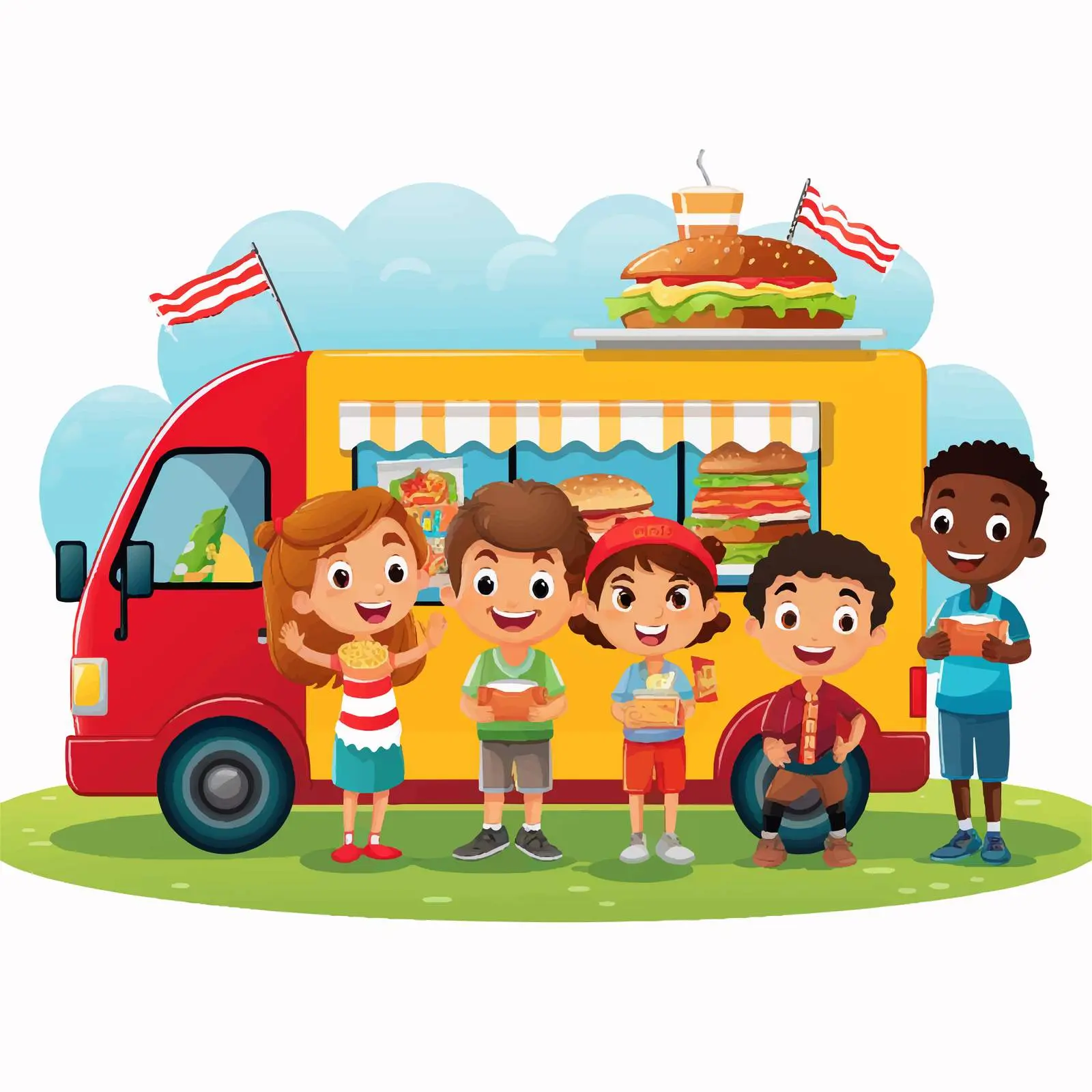 Kids Waiting at Fast Food Truck Vector — free download from Dotvec