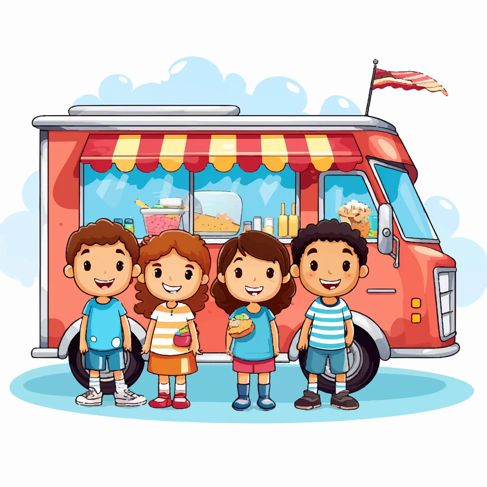 Kids Waiting at Fast Food Truck Vector Art — free download from Dotvec