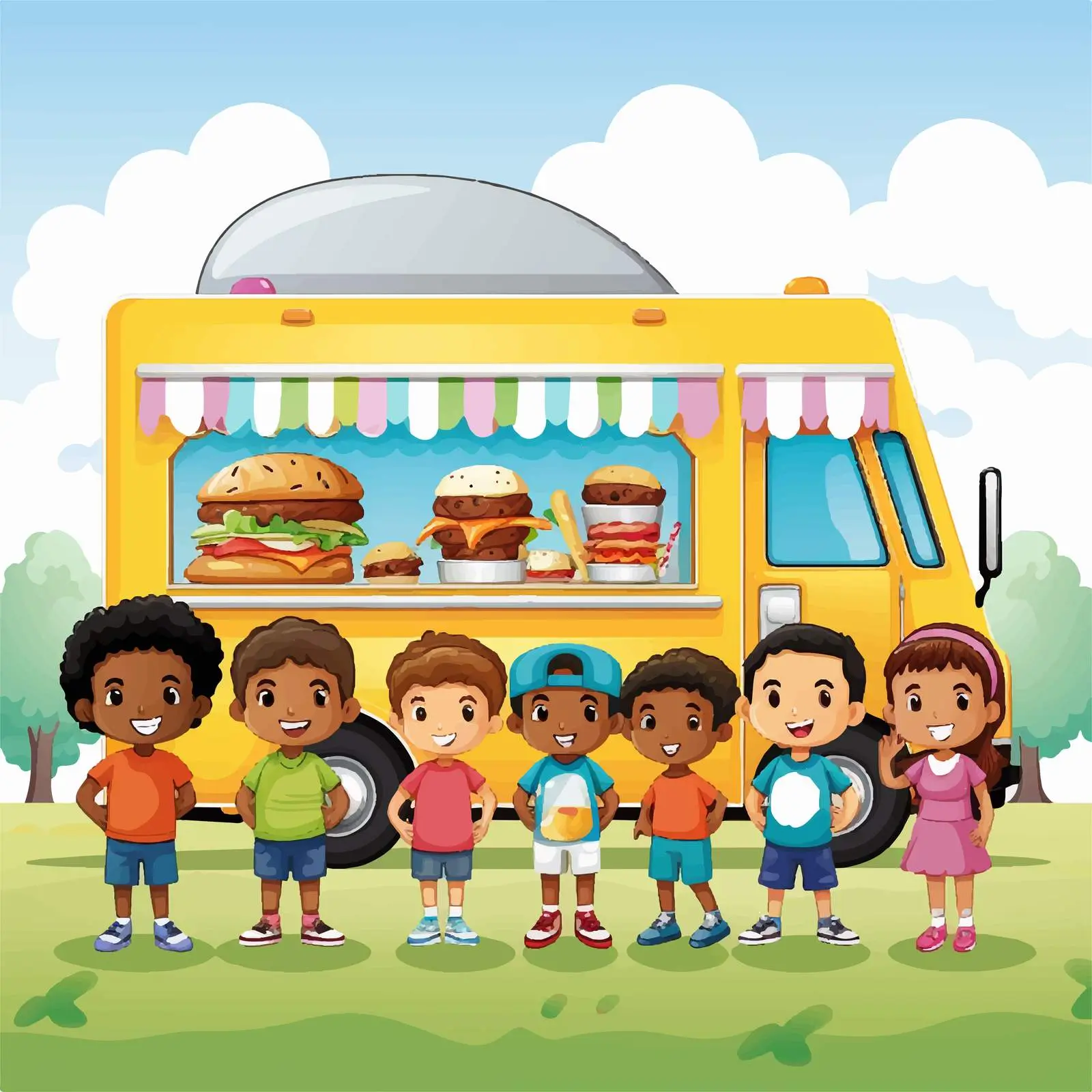 Children Lined Up at Fast Food Truck — free download from Dotvec