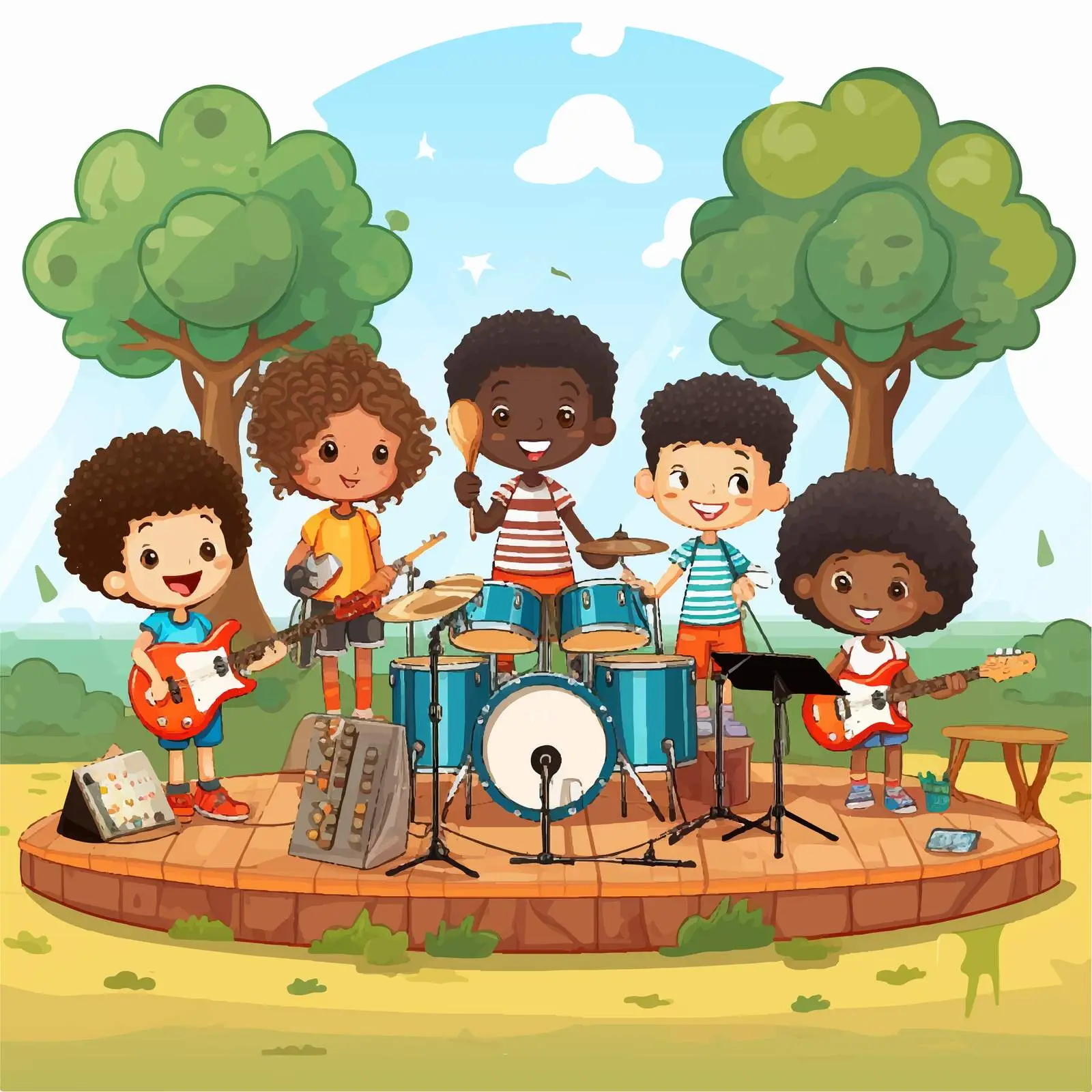 Kids Music Band Playing in Park Illustration — free download from Dotvec