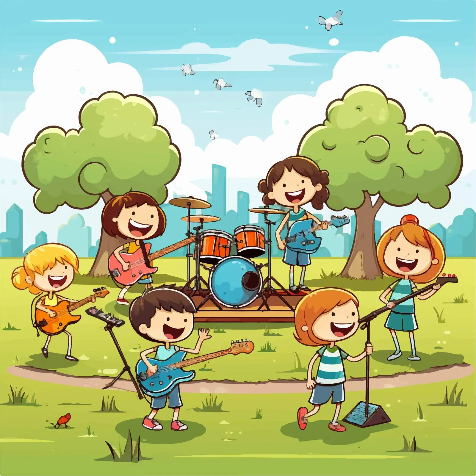 Kids Music Band Playing in Park Illustration — free download from Dotvec