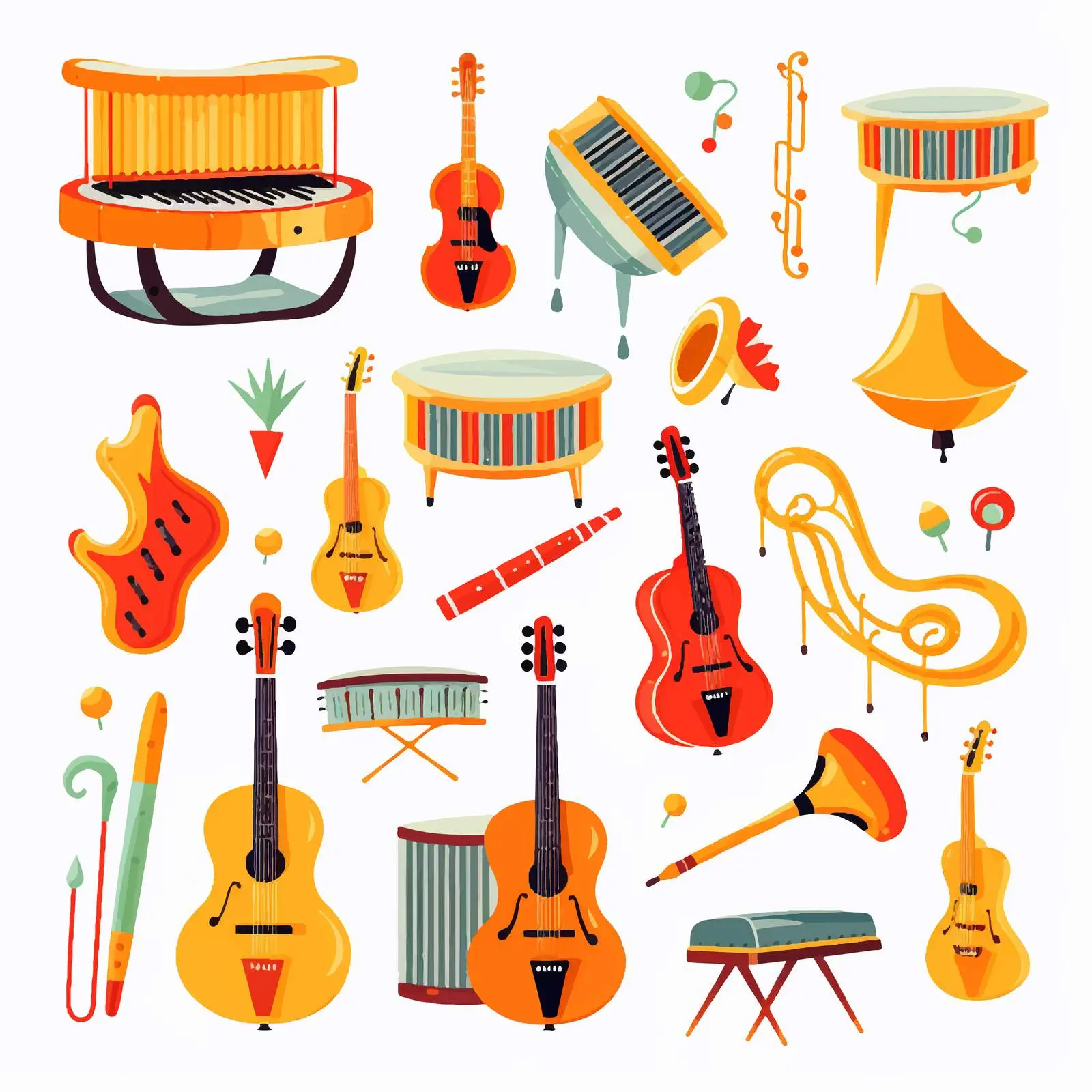 Kids Musical Instruments and Music Symbols Illustration – free flute image from Dotvec