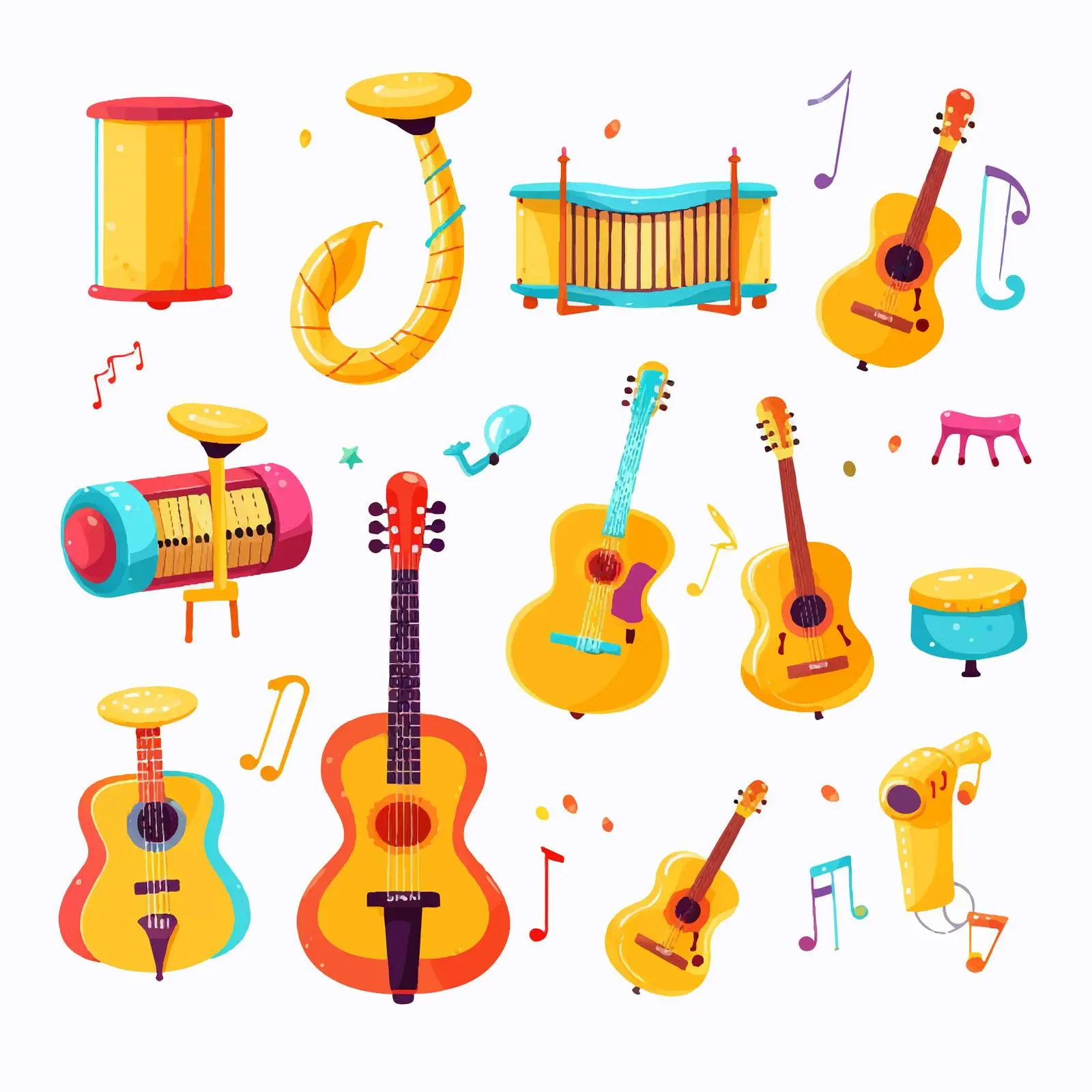 Kids Musical Instruments and Music Symbols Illustration — free download from Dotvec