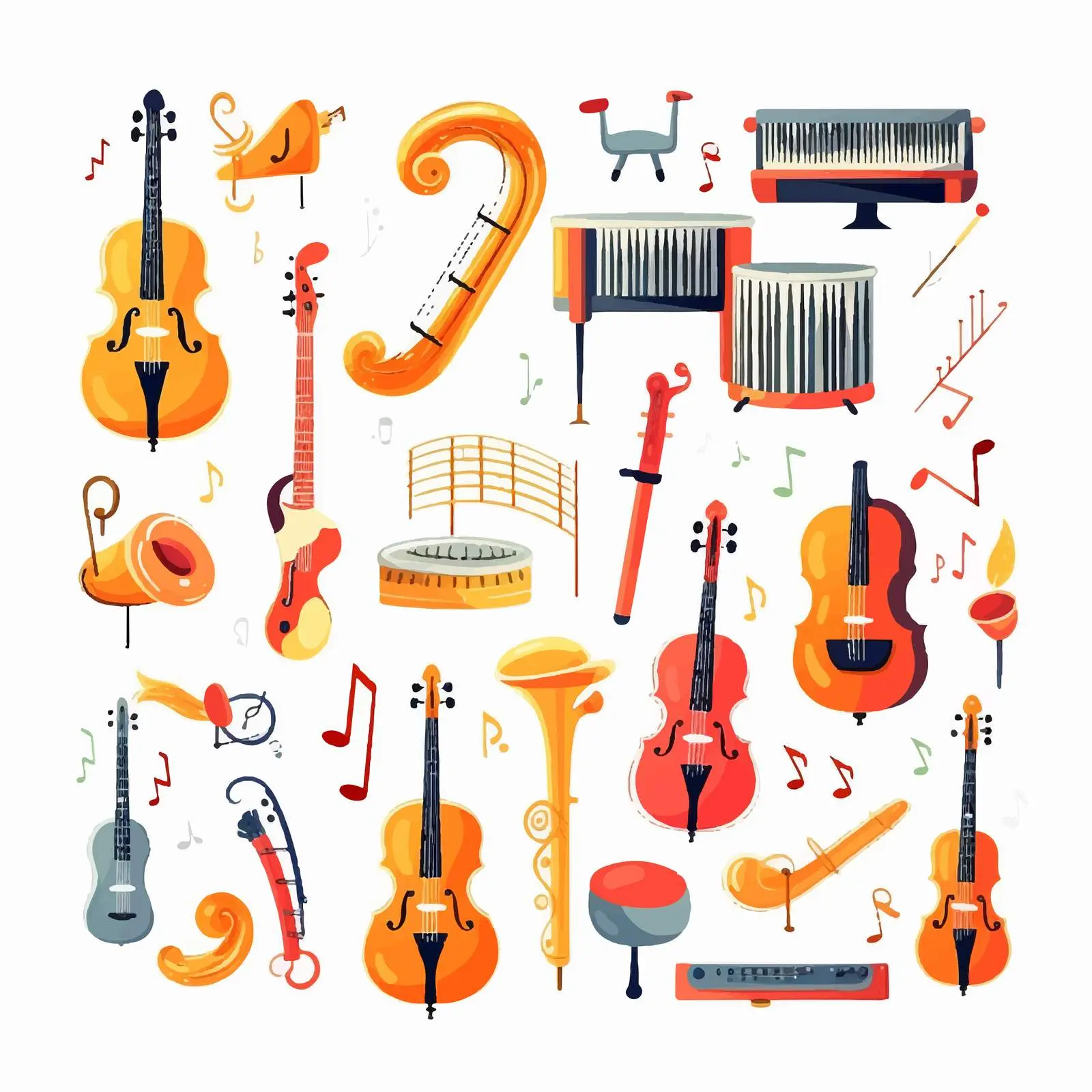 Kids Musical Instruments and Music Symbols Illustration – free flute image from Dotvec