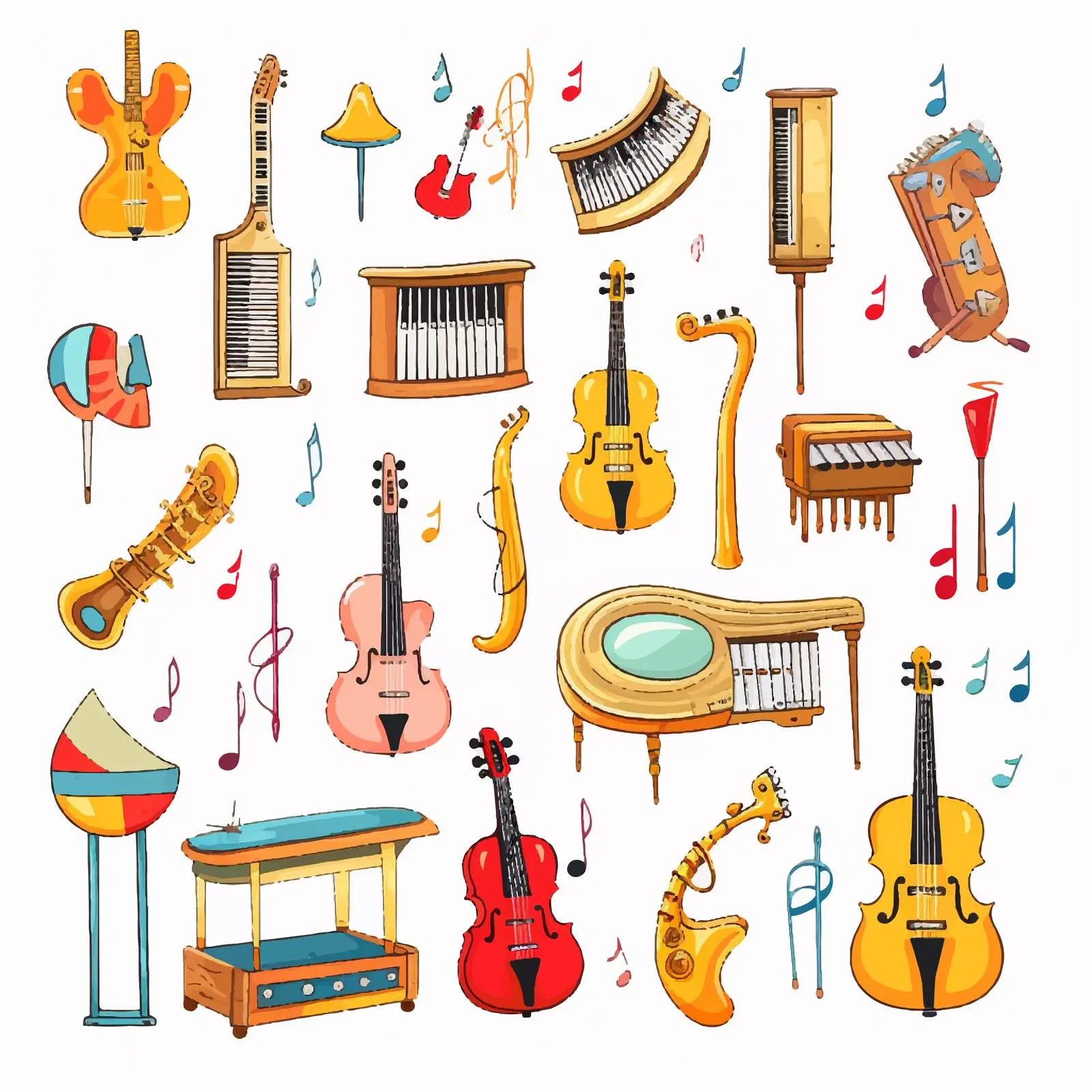 Kids Musical Instruments and Music Symbols Illustration – free flute image from Dotvec
