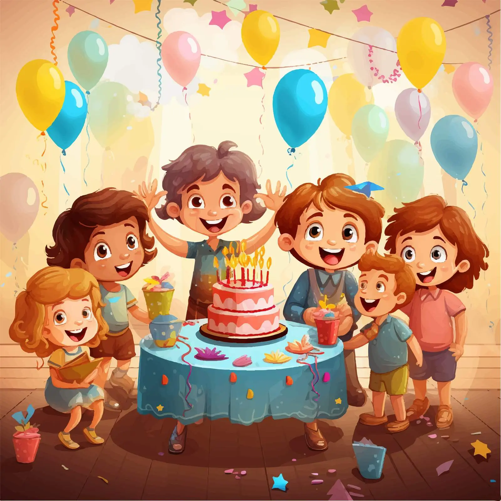 Colorful Cartoon Kids Birthday Party Vector — free download from Dotvec