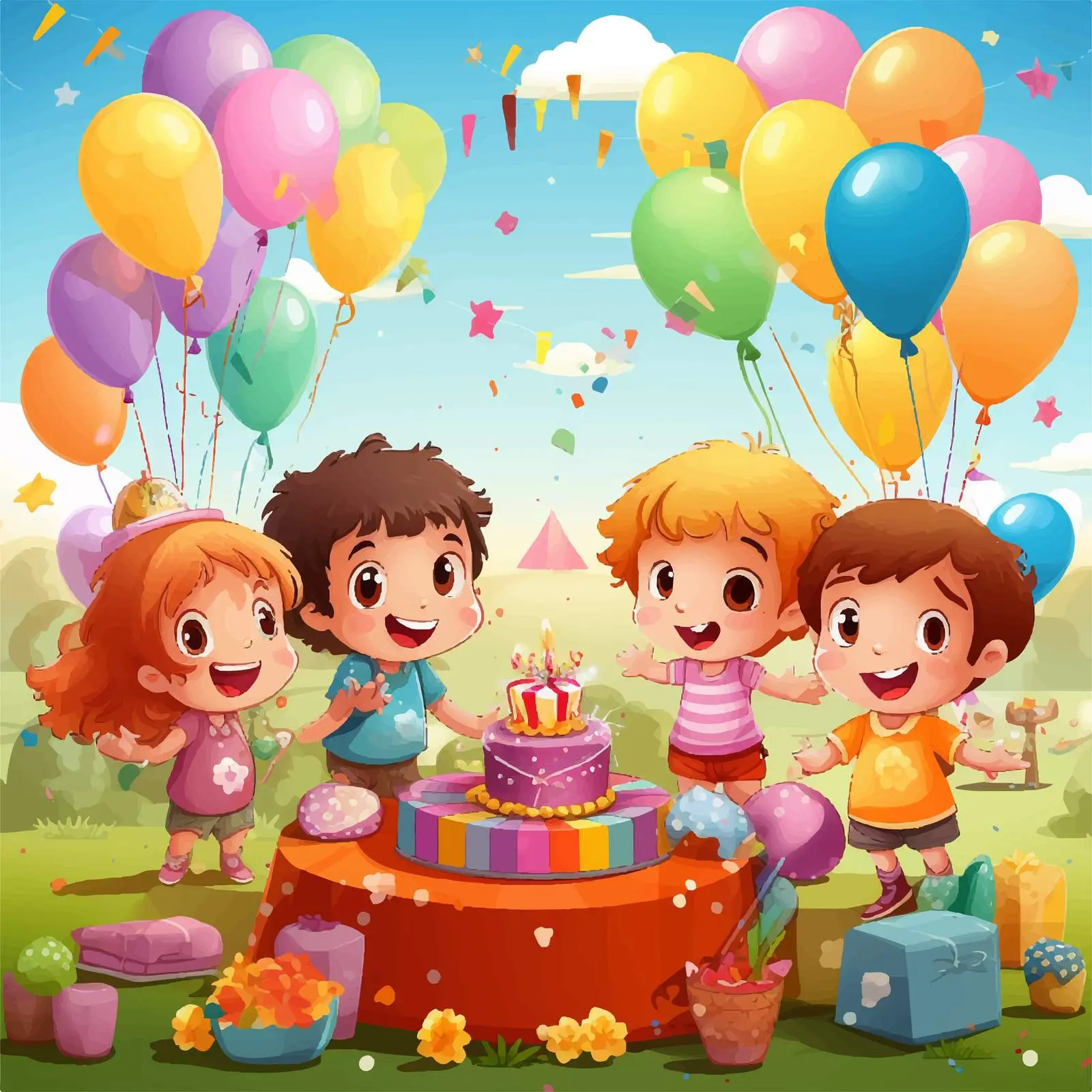 Colorful Kids Birthday Party Scene Vector — free download from Dotvec