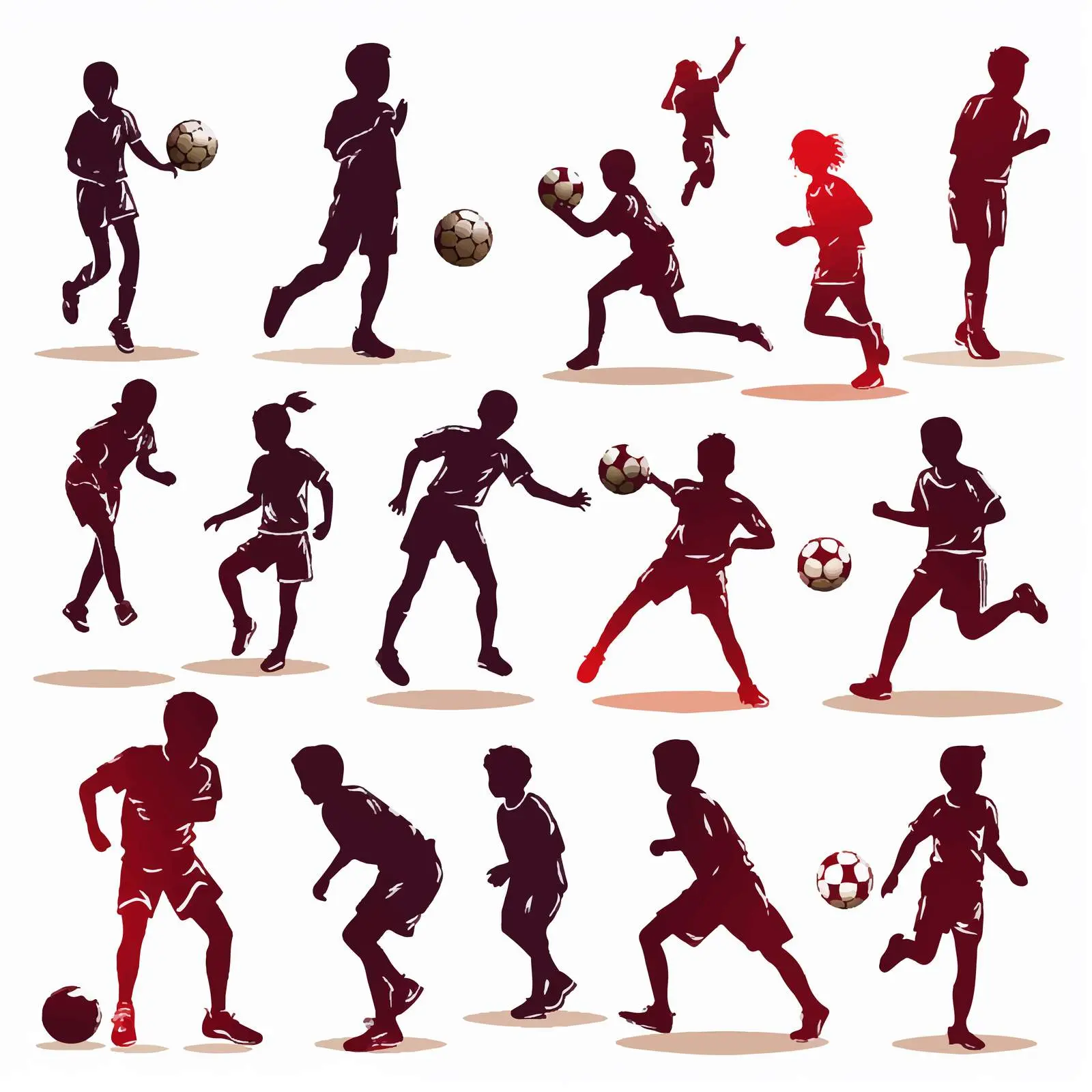 Boys Playing Football Silhouettes Set Vector Art – free sports illustrations image from Dotvec