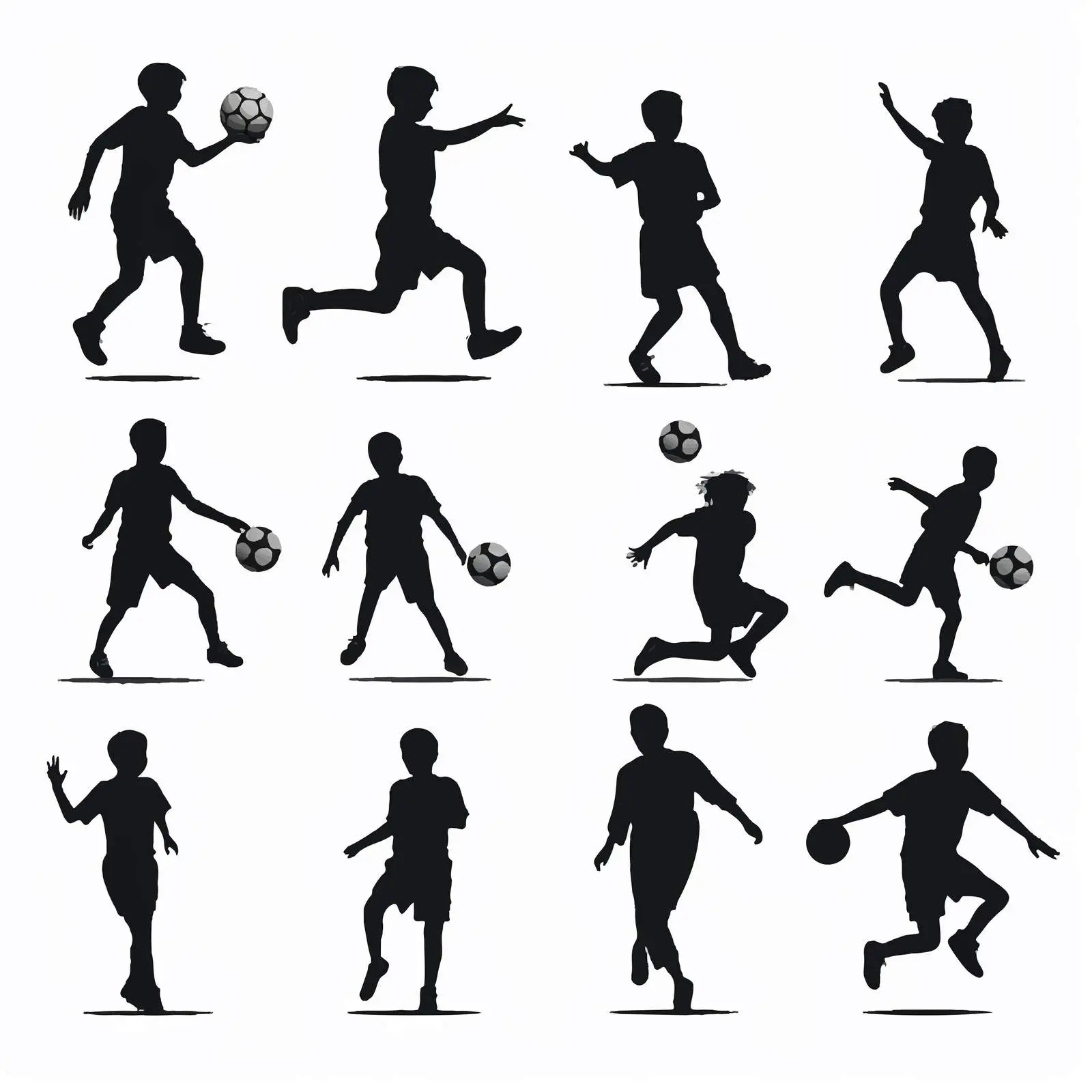 Boys Playing Football Silhouettes on White Background – free boyhood image from Dotvec