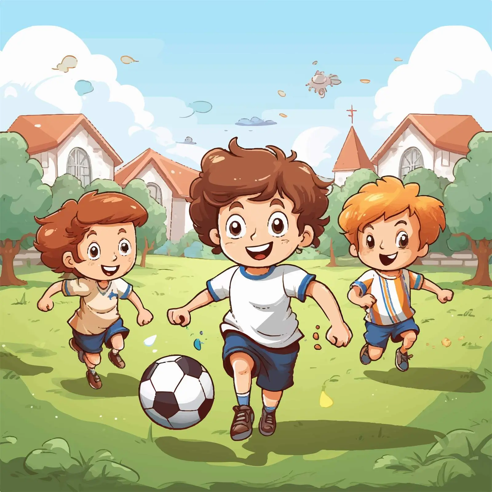 Kids Playing Football on the Lawn Illustration — free download from Dotvec