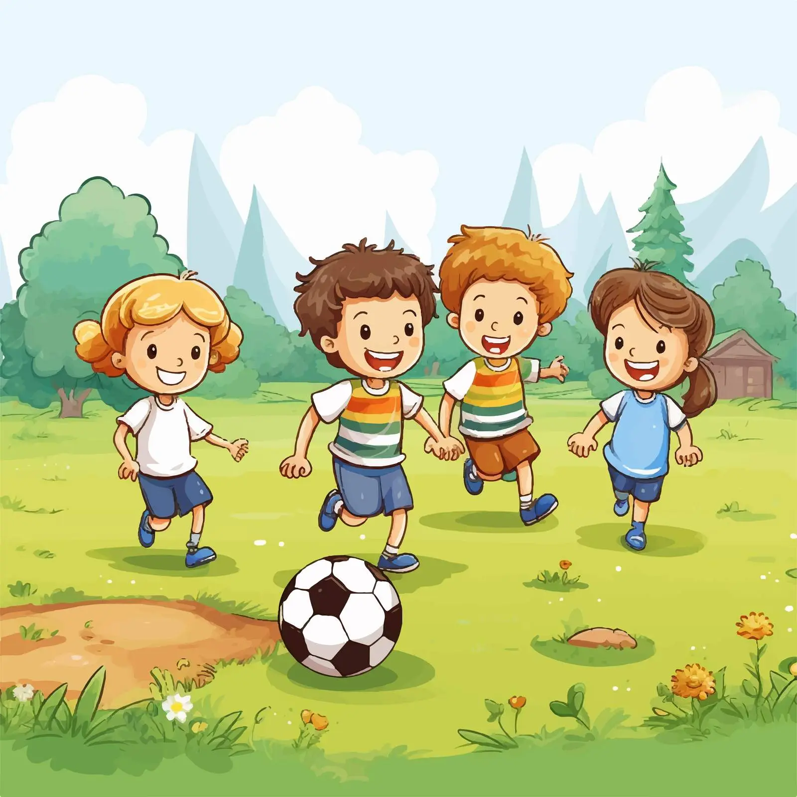 Kids Playing Football on the Lawn Illustration — free download from Dotvec