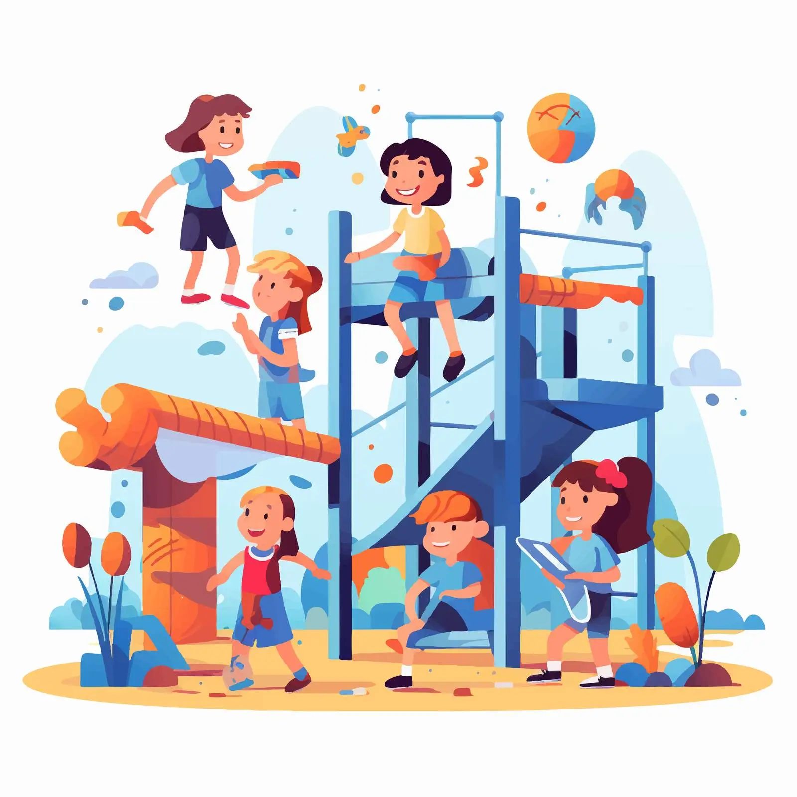 Children Playing Games at Kindergarten Playground — free download from Dotvec