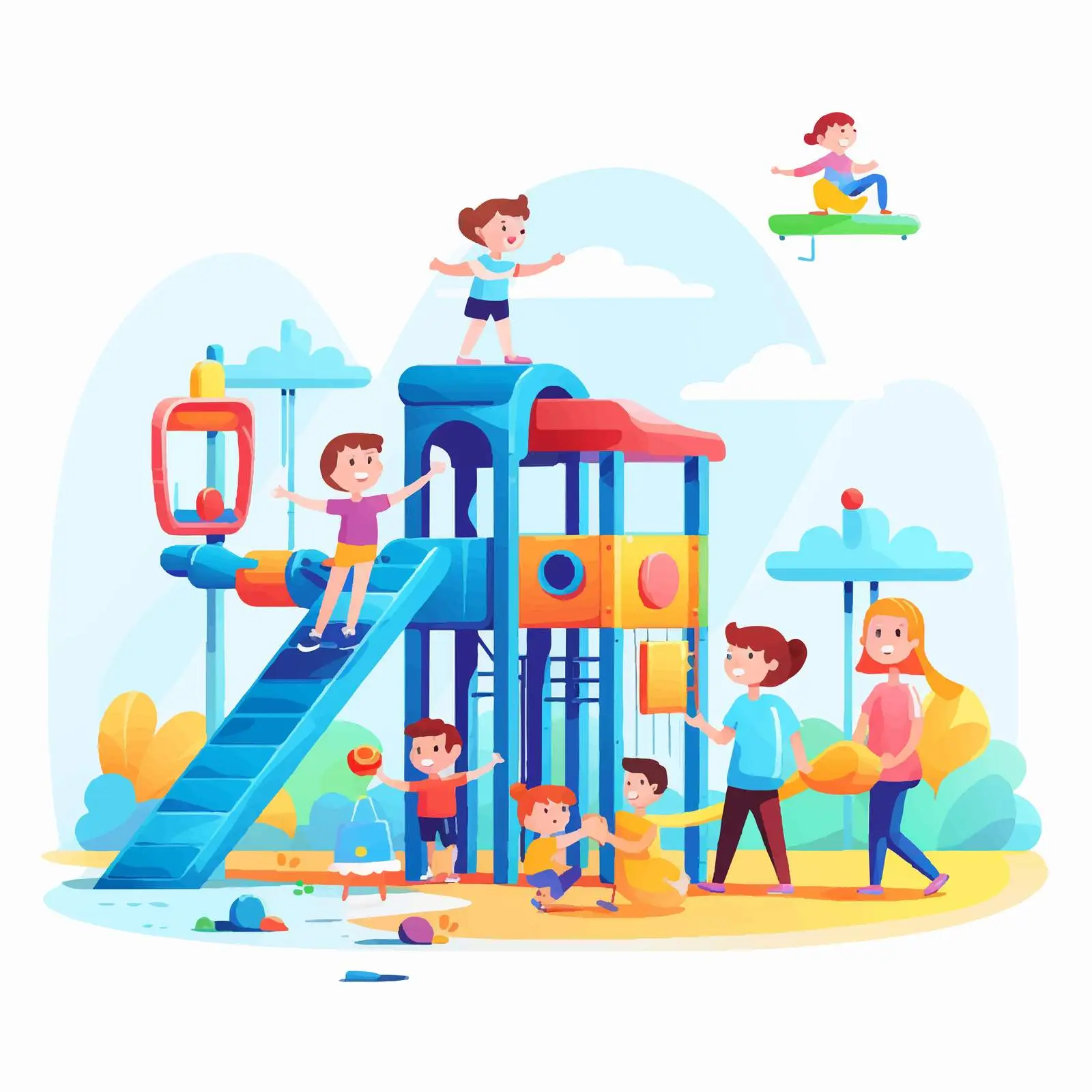 Kids Playing Games at Modern Kindergarten Playground — free download from Dotvec