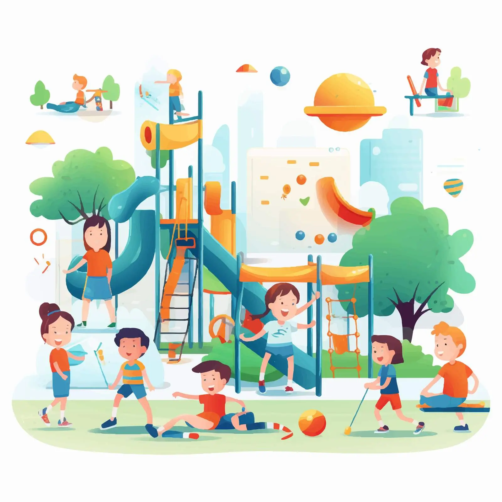 Children Playing Games at Modern Kindergarten Playground — free download from Dotvec
