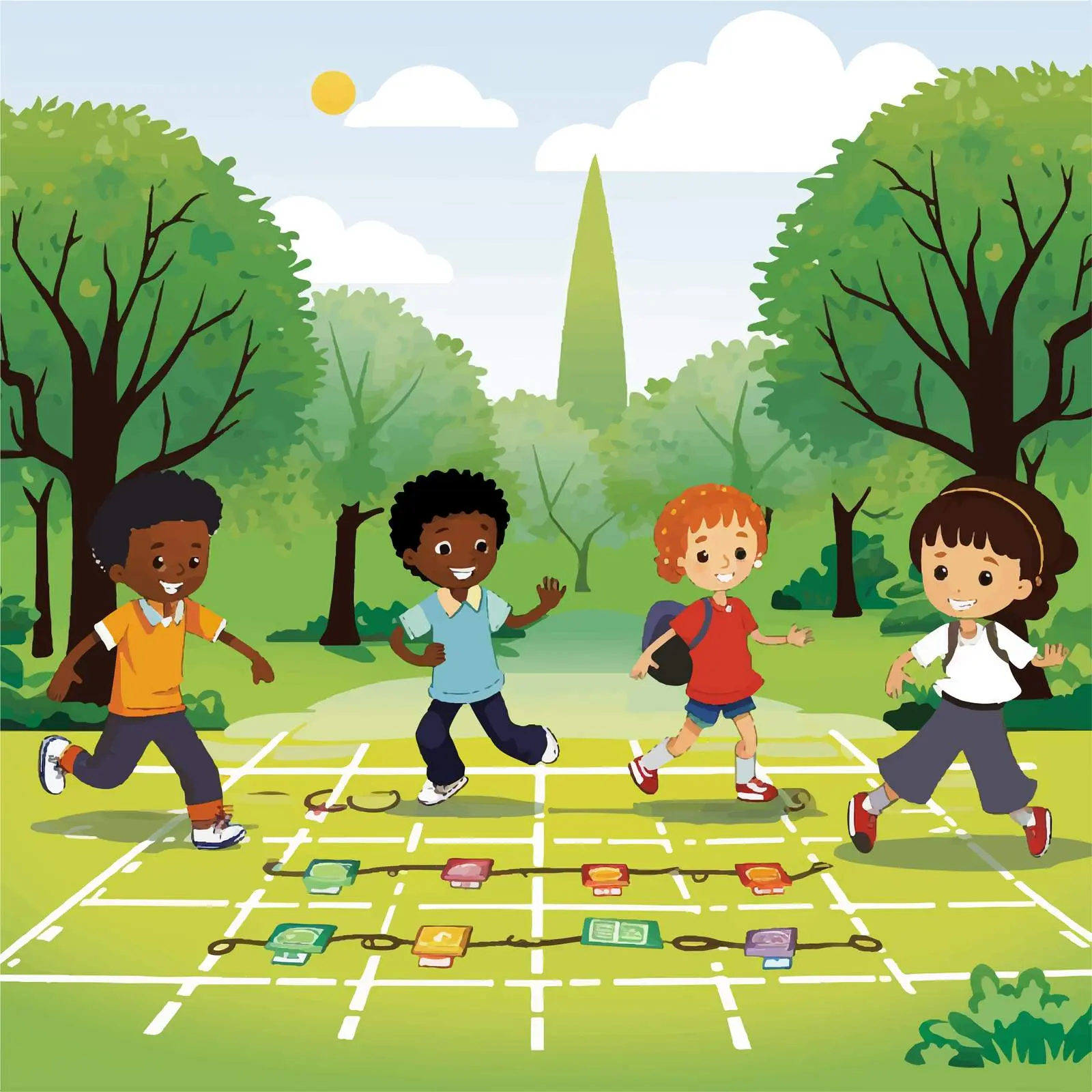 Children Playing Hopscotch in Park – free skip image from Dotvec